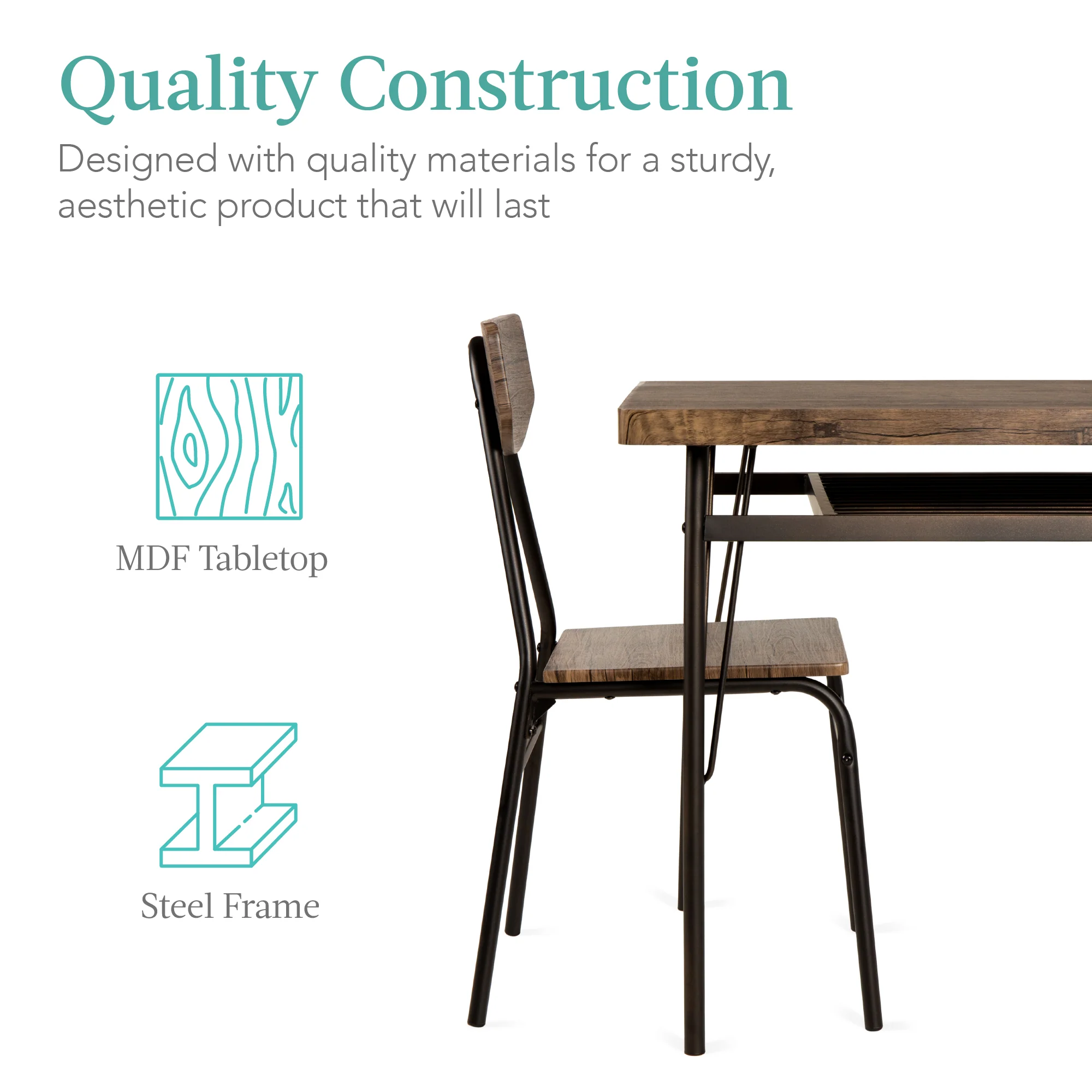 6-Piece Modern Dining Set w/ Storage Racks, Table, Bench, 4 Chairs - 55in - Image 13