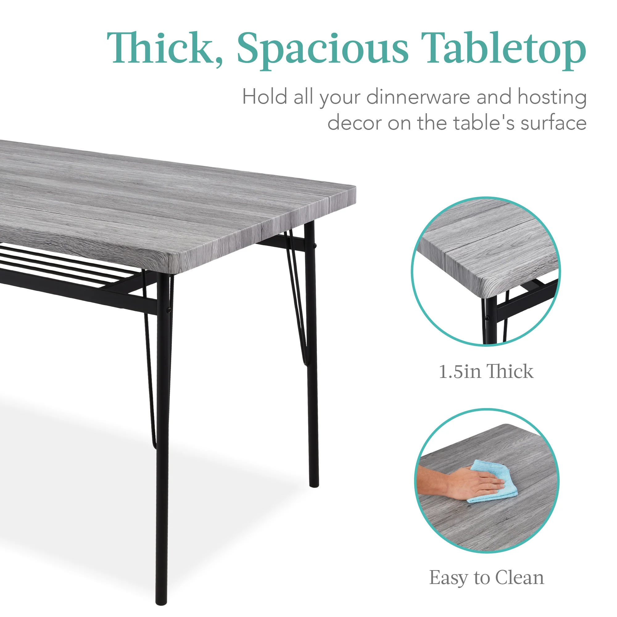 6-Piece Modern Dining Set w/ Storage Racks, Table, Bench, 4 Chairs - 55in - Image 4