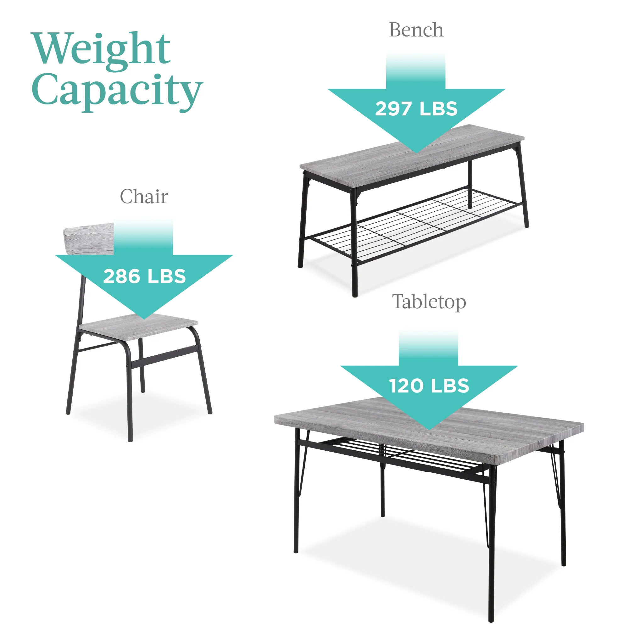 6-Piece Modern Dining Set w/ Storage Racks, Table, Bench, 4 Chairs - 55in - Image 5