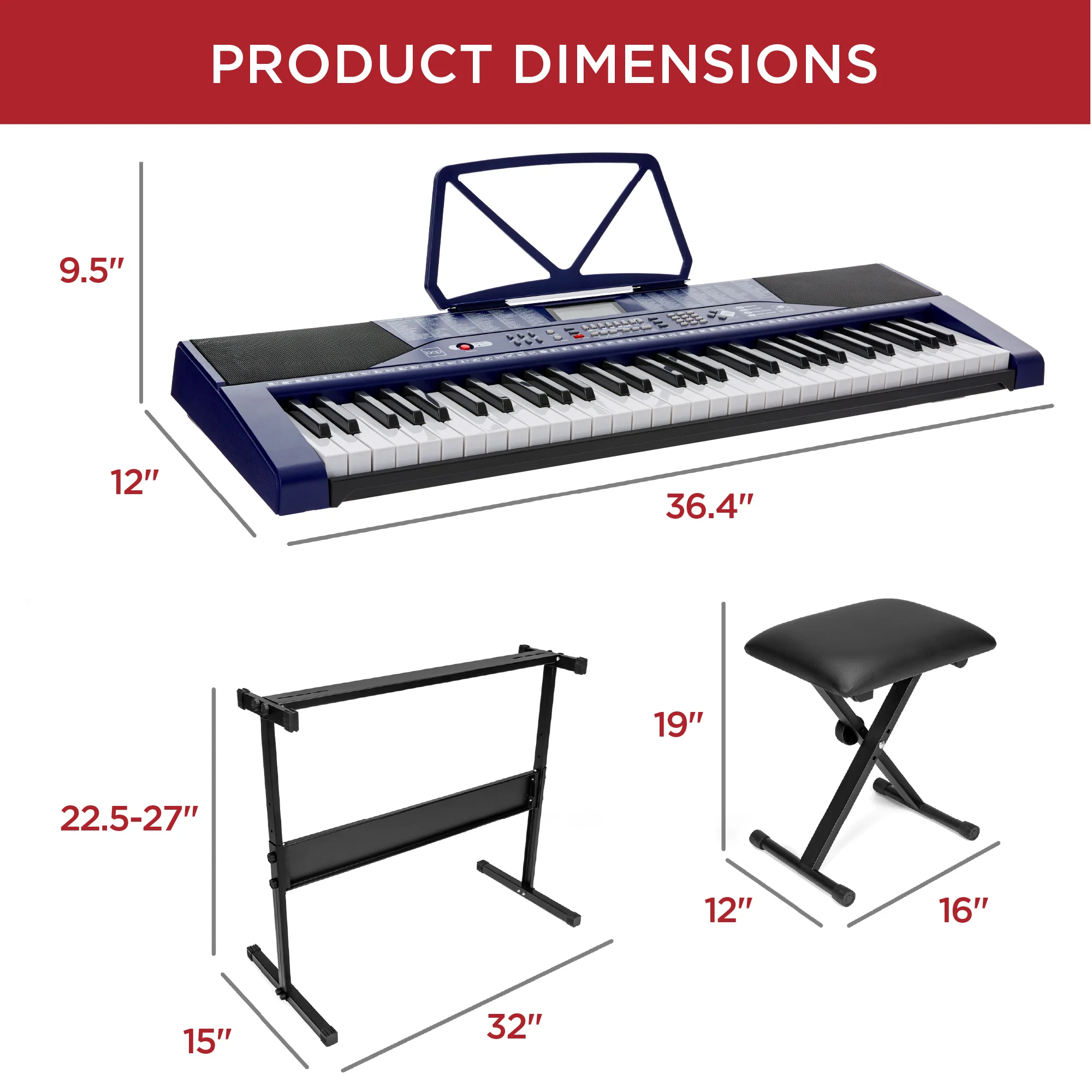 61-Key Beginners Electronic Keyboard Piano Set w/ Lighted Keys, Headphones - Image 14