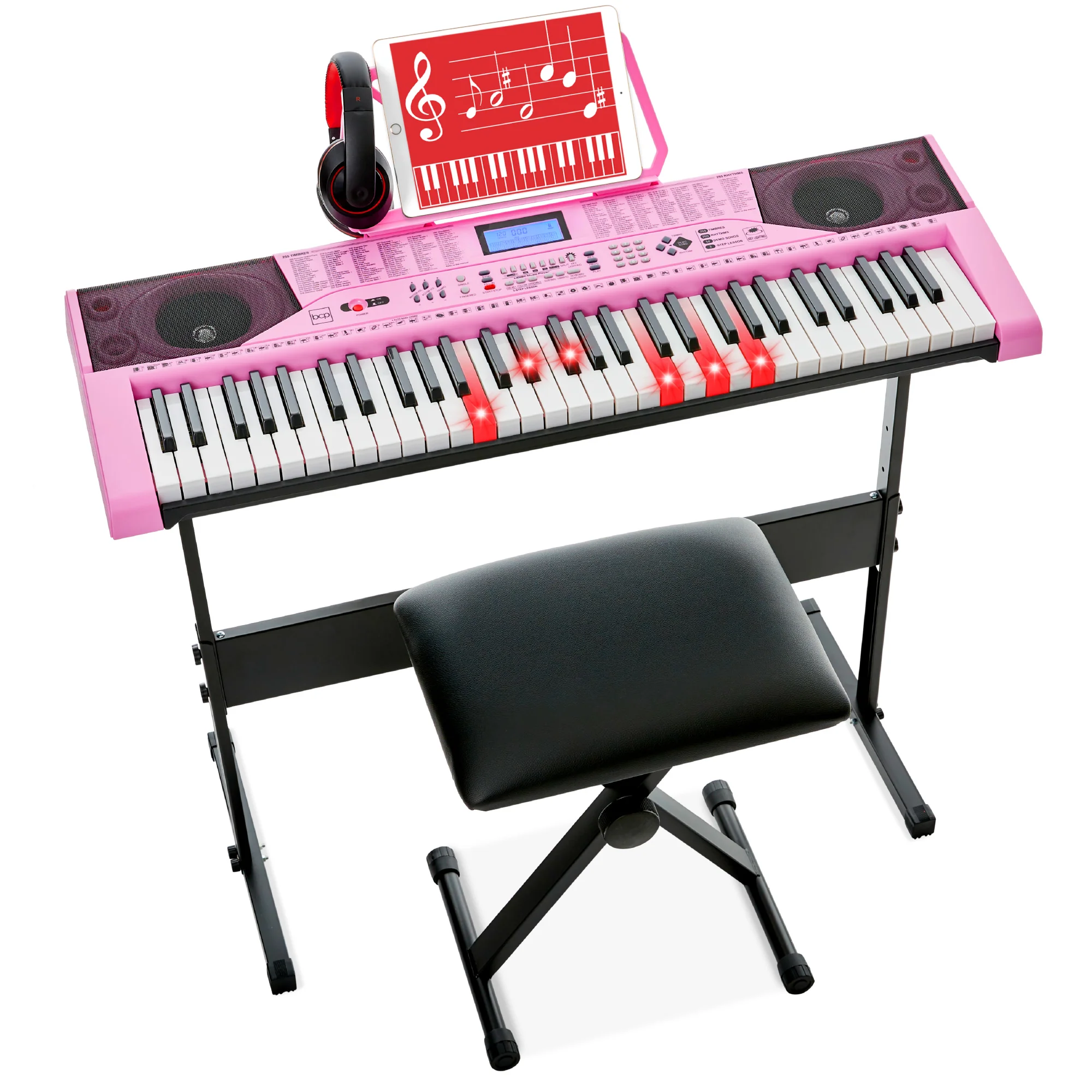 61-Key Beginners Electronic Keyboard Piano Set w/ Lighted Keys, Headphones - Image 15