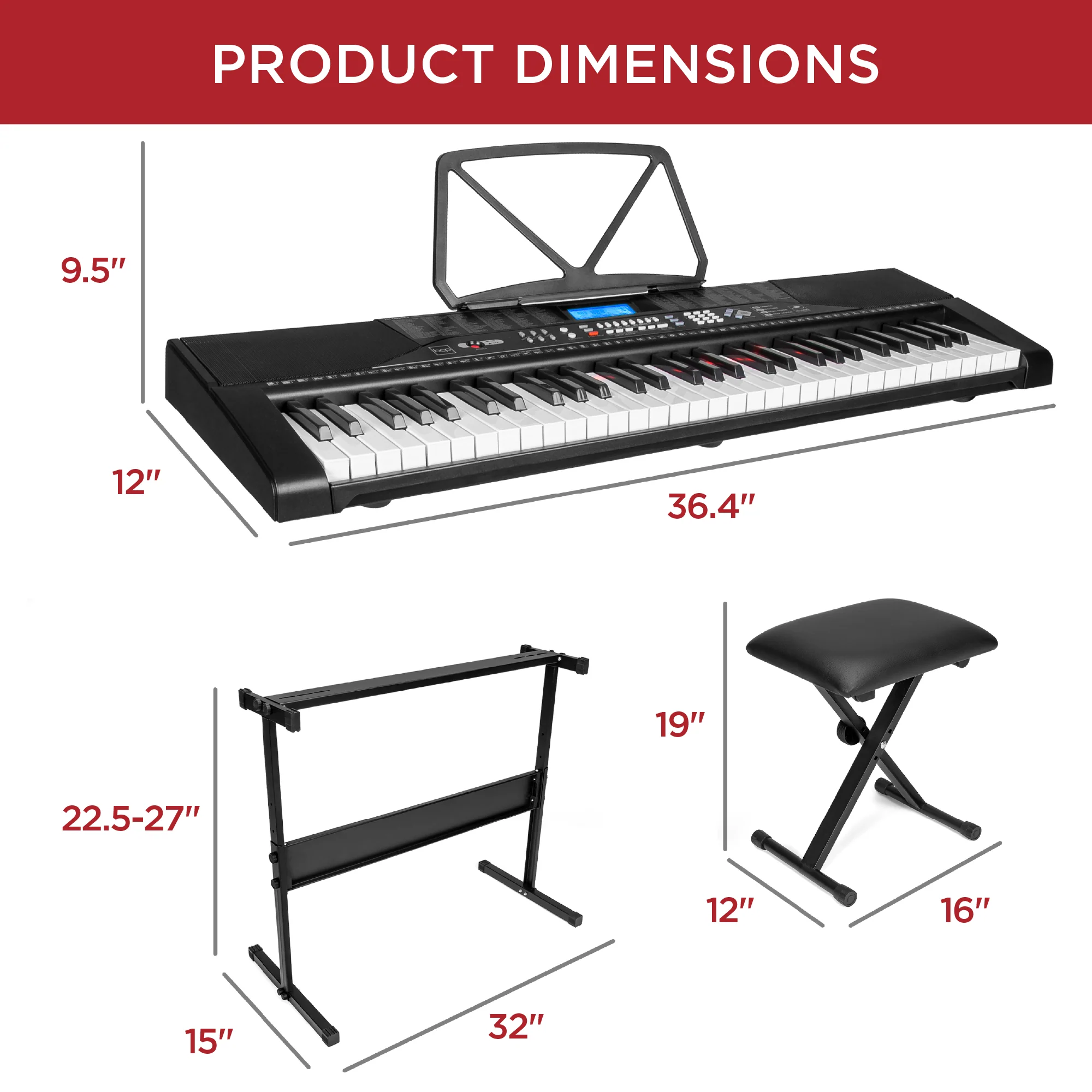 61-Key Beginners Electronic Keyboard Piano Set w/ Lighted Keys, Headphones - Image 35