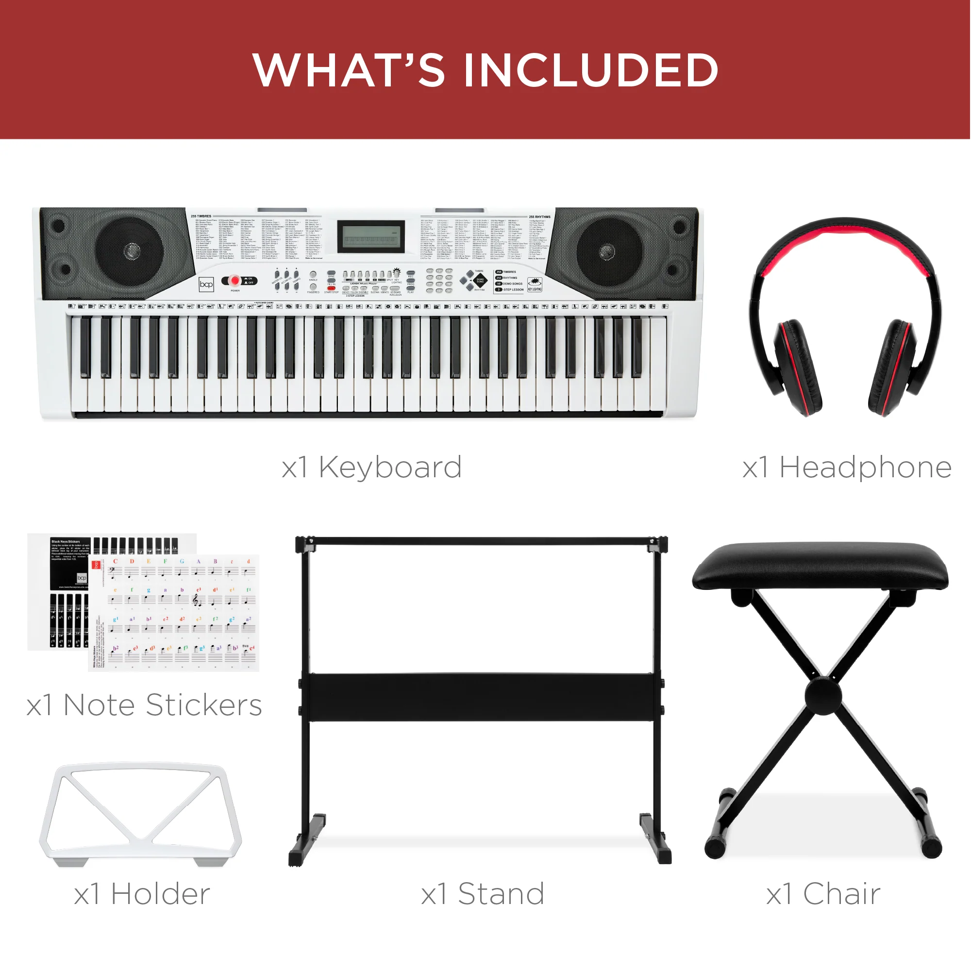61-Key Beginners Electronic Keyboard Piano Set w/ Lighted Keys, Headphones - Image 4