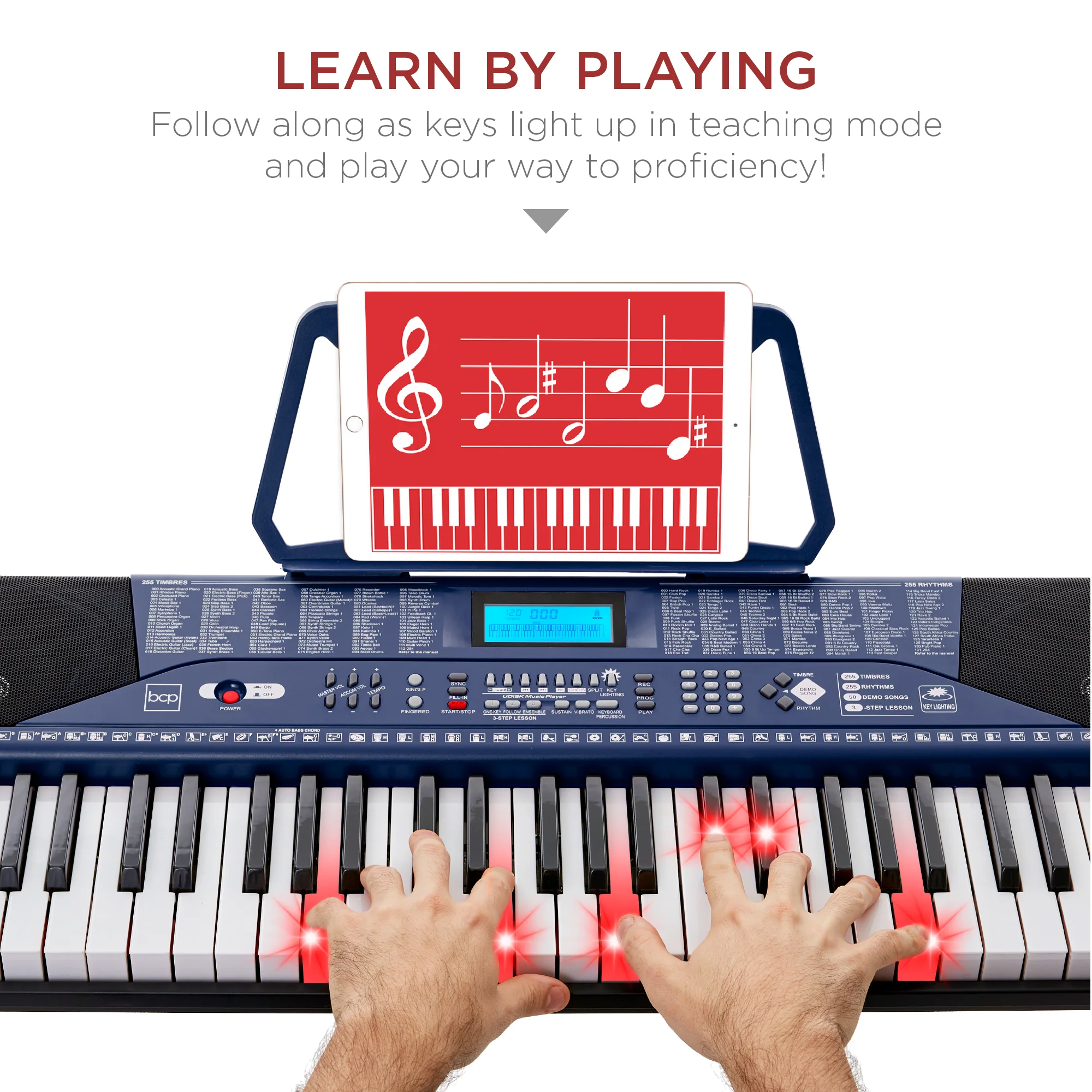 61-Key Beginners Electronic Keyboard Piano Set w/ Lighted Keys, Headphones - Image 9