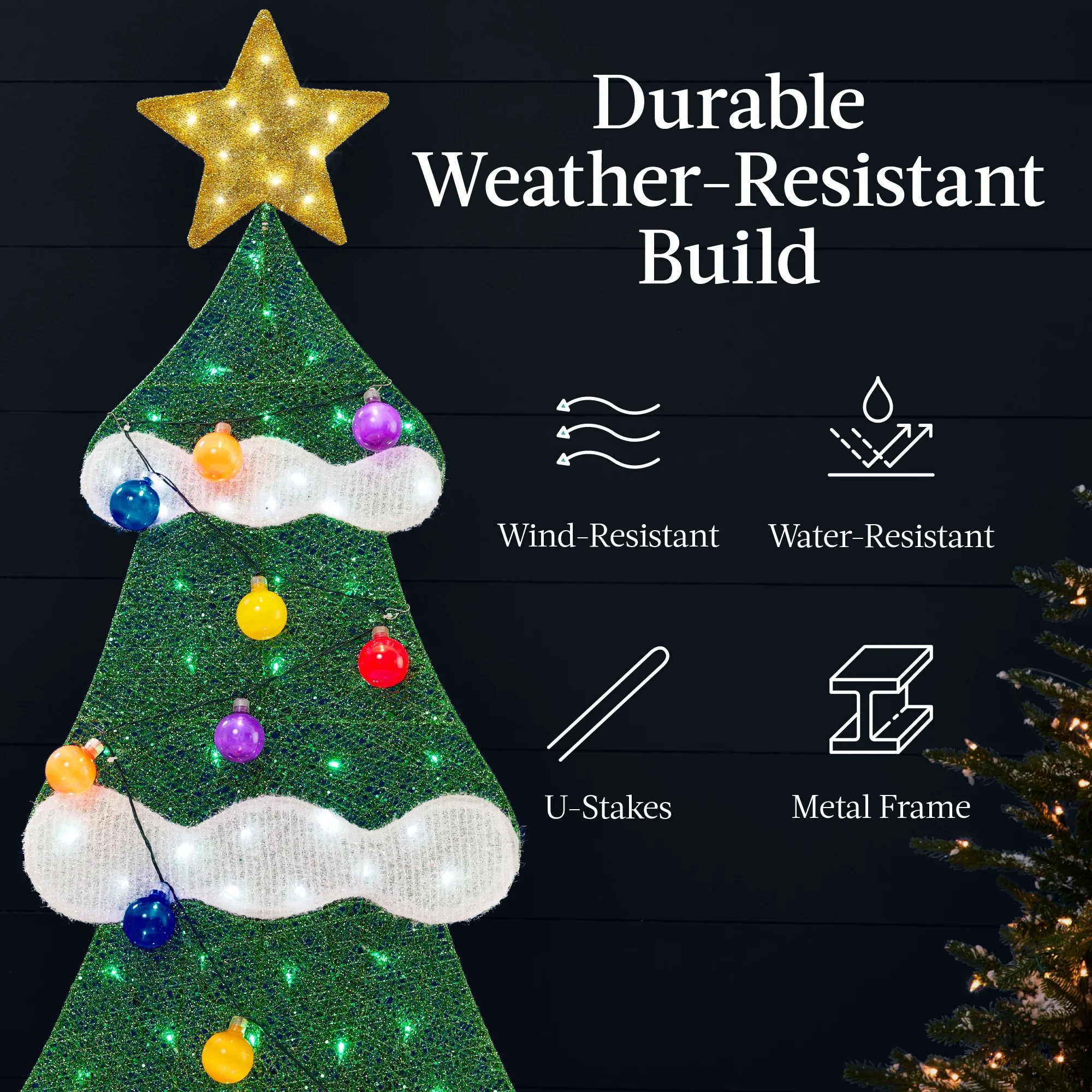 6ft Lighted 2D Christmas Tree Outdoor Decor w/ 170 LED Lights, 3 Gift Boxes - Image 13