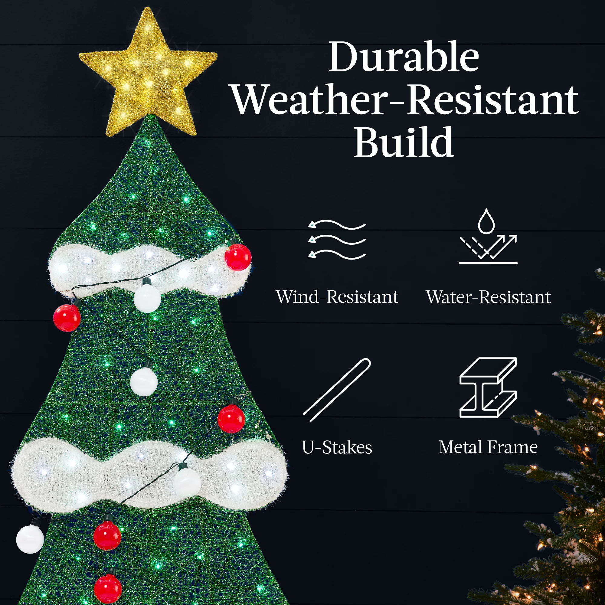 6ft Lighted 2D Christmas Tree Outdoor Decor w/ 170 LED Lights, 3 Gift Boxes - Image 5