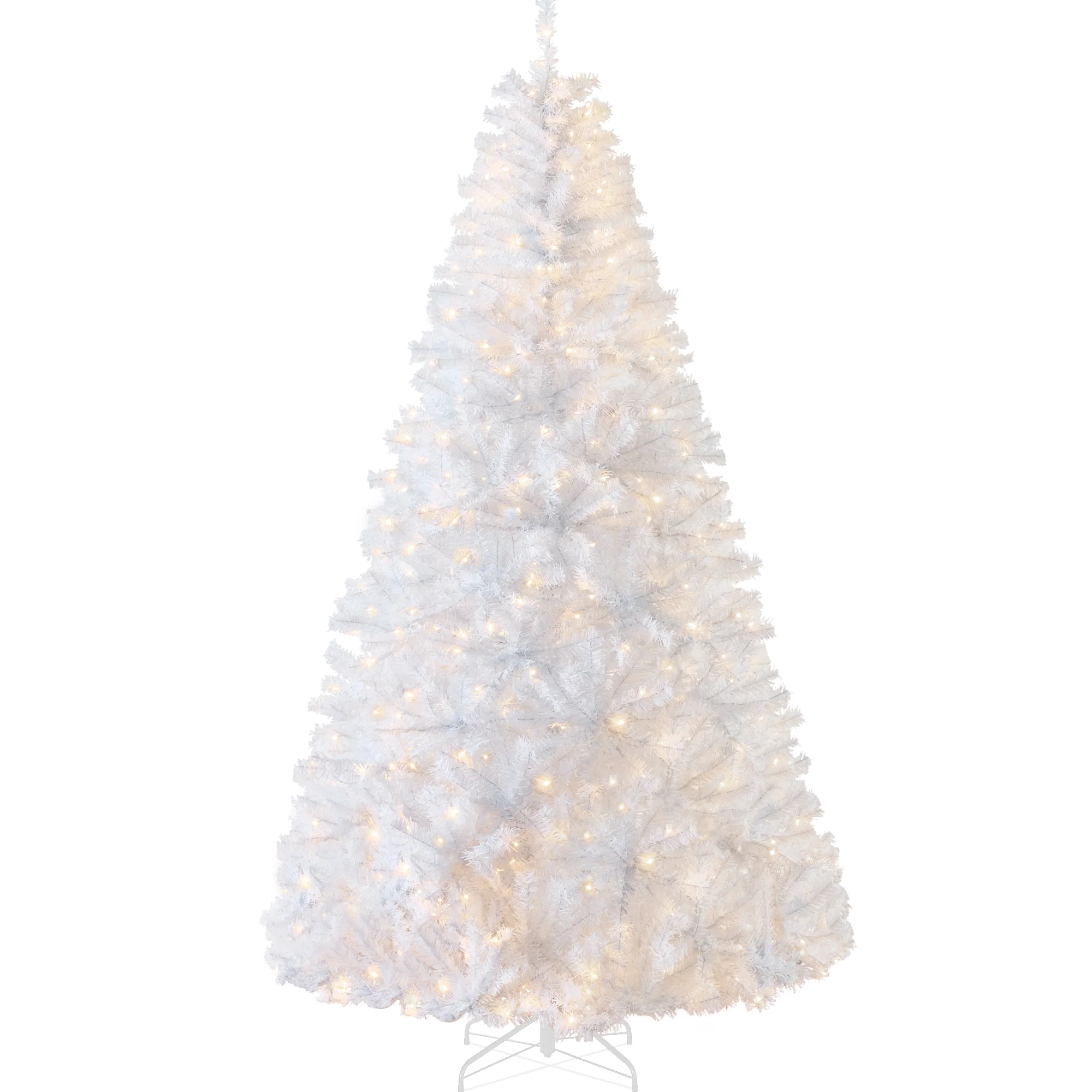 Pre-Lit Hinged Artificial White Pine Christmas Tree w/ Lights, Metal Stand - Image 10