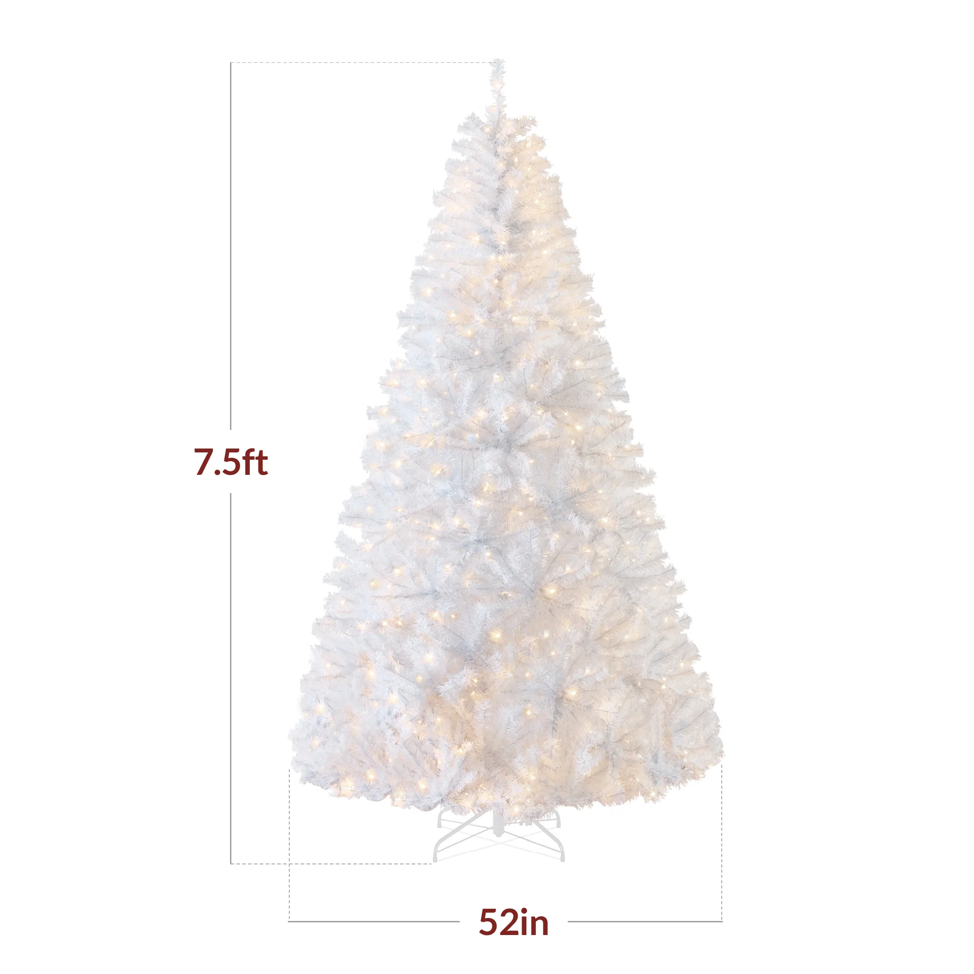 Pre-Lit Hinged Artificial White Pine Christmas Tree w/ Lights, Metal Stand - Image 20