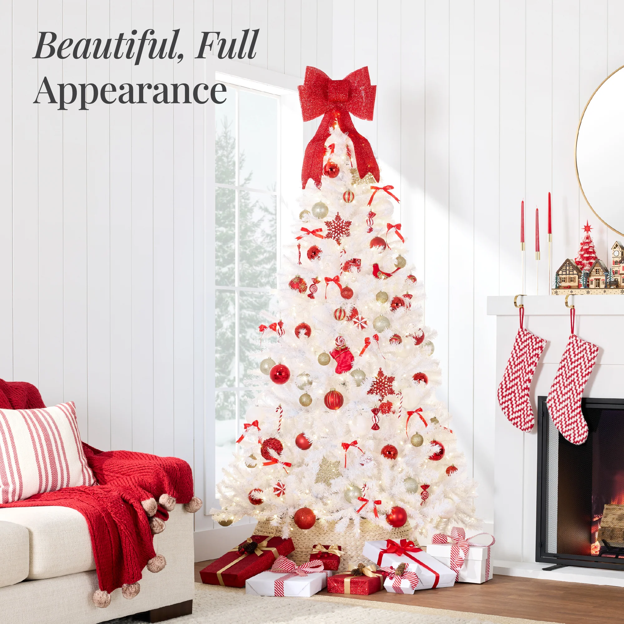 Pre-Lit Hinged Artificial White Pine Christmas Tree w/ Lights, Metal Stand - Image 21