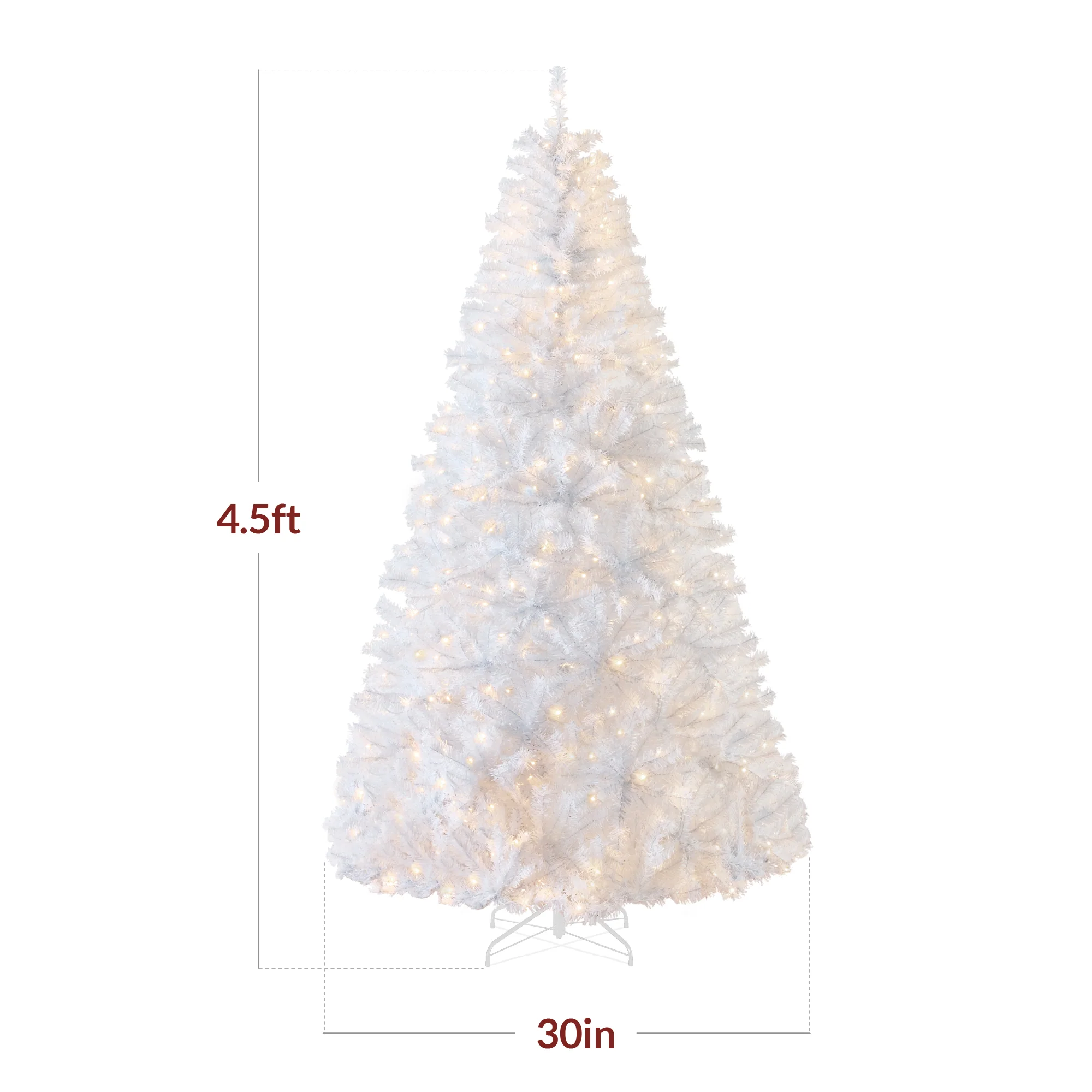 Pre-Lit Hinged Artificial White Pine Christmas Tree w/ Lights, Metal Stand - Image 29