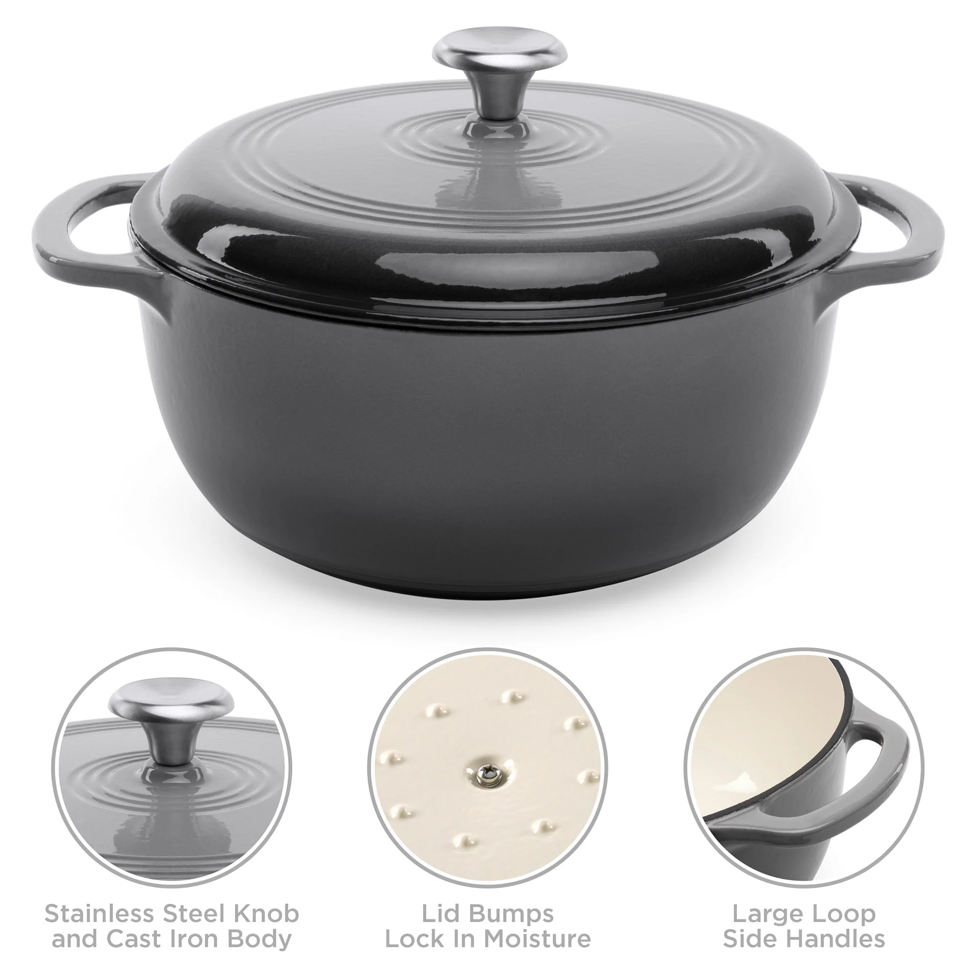 Cast-Iron Dutch Oven Kitchen Cookware w/ Enamel, Handles - 6qt - Image 13