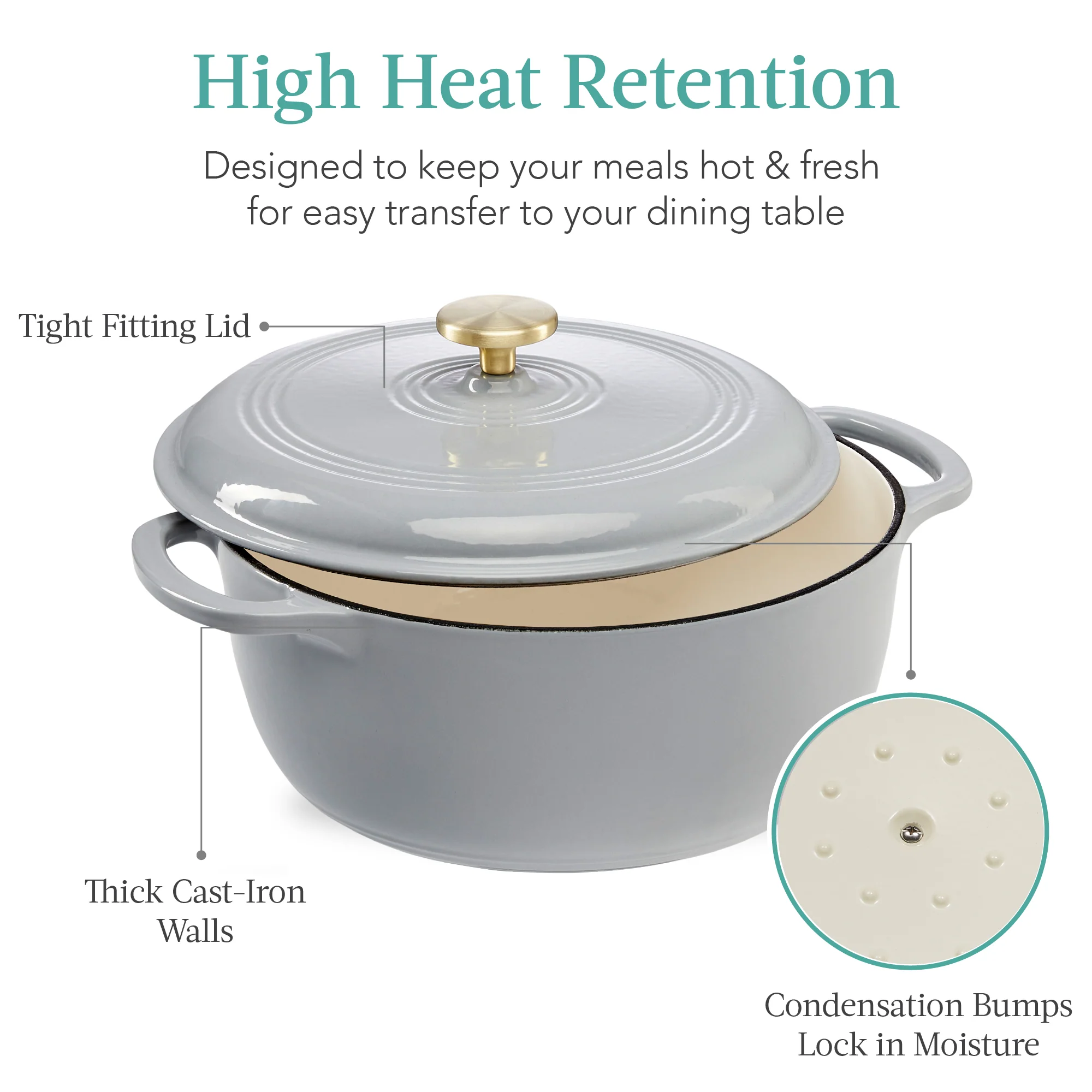 Cast-Iron Dutch Oven Kitchen Cookware w/ Enamel, Handles - 6qt - Image 68