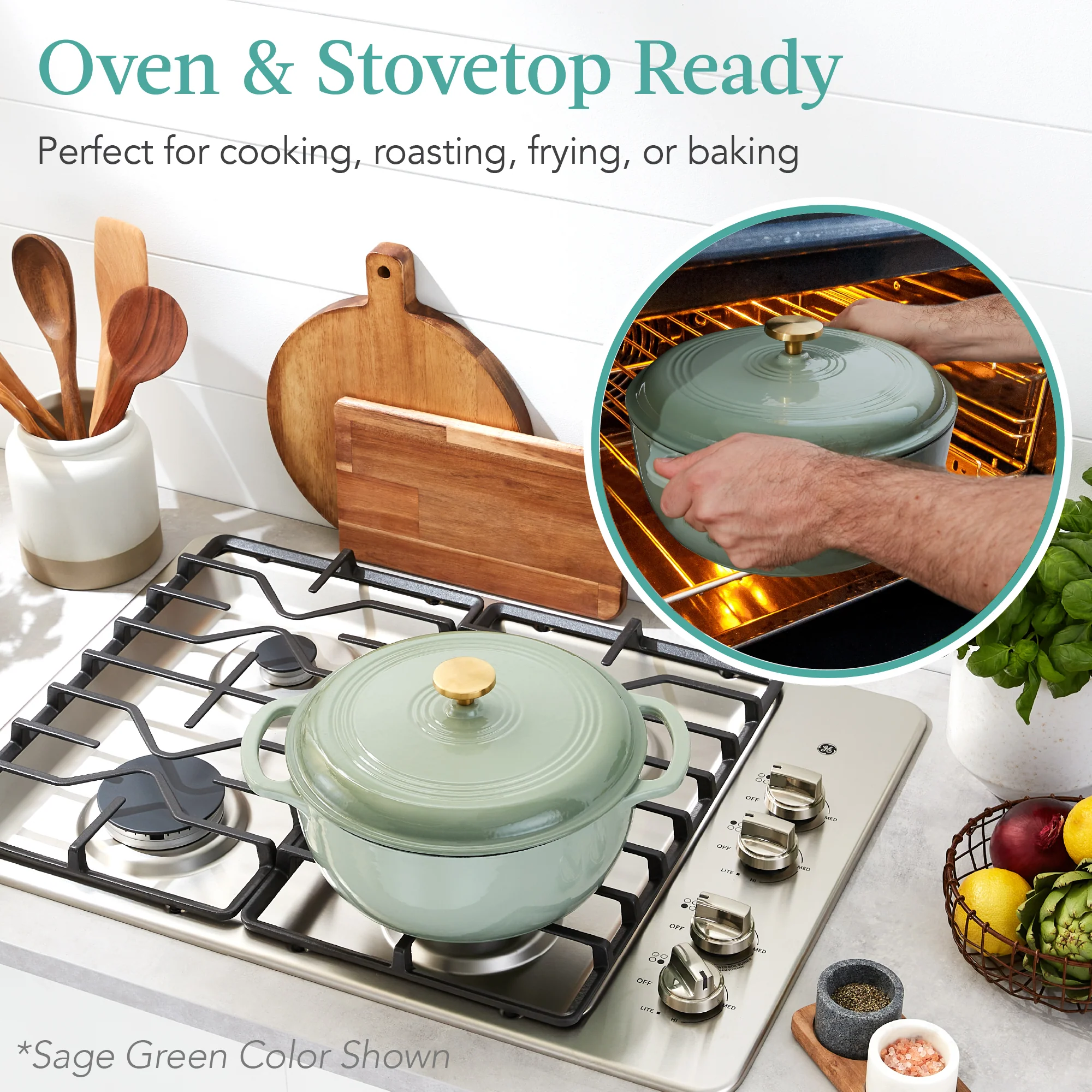 Cast-Iron Dutch Oven Kitchen Cookware w/ Enamel, Handles - 6qt - Image 73