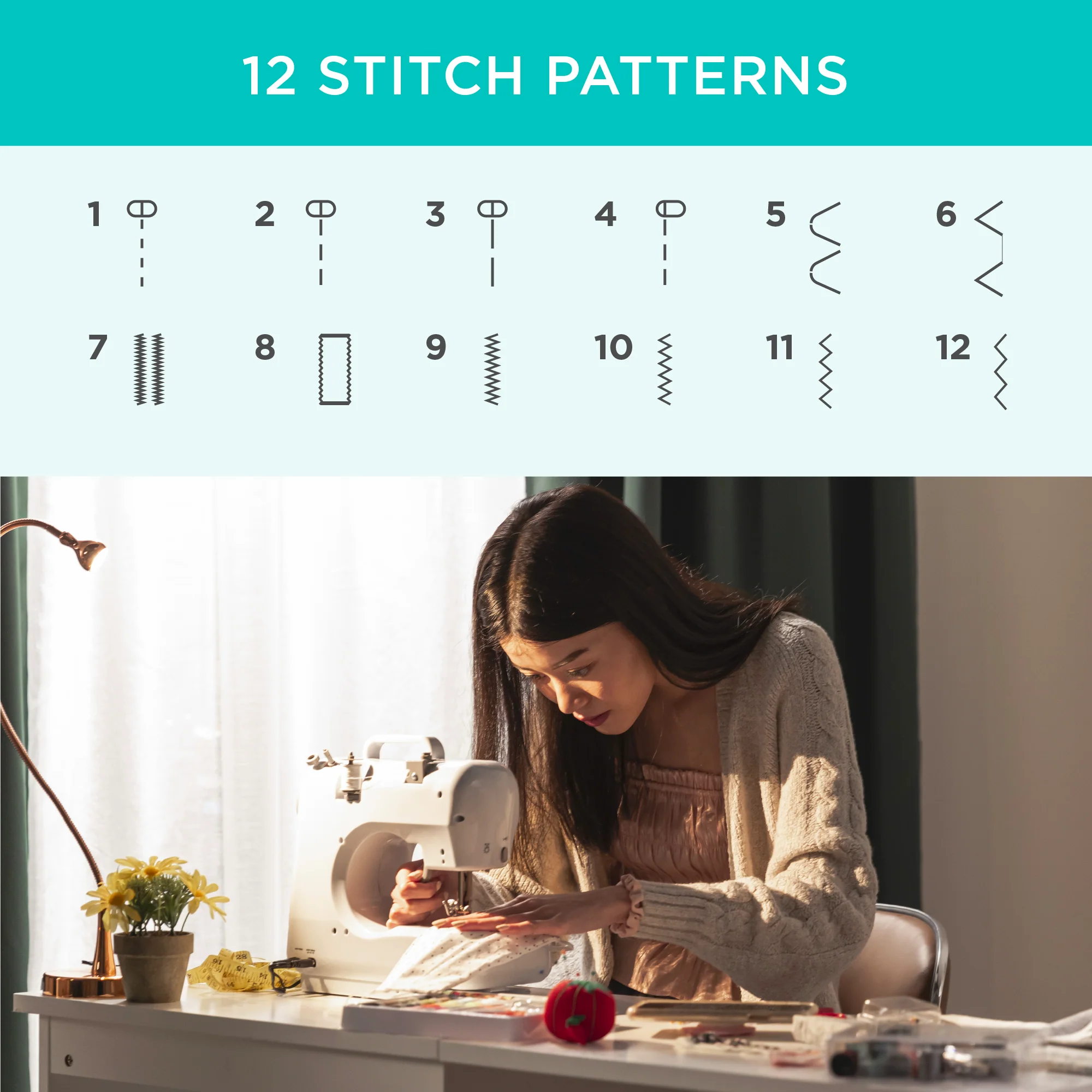 6V Portable Foot Pedal Sewing Machine w/ 12 Stitch Patterns - Image 10