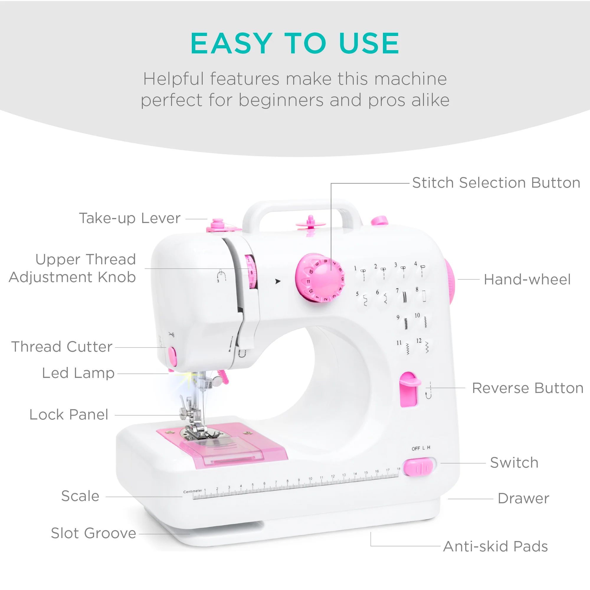 6V Portable Foot Pedal Sewing Machine w/ 12 Stitch Patterns - Image 18