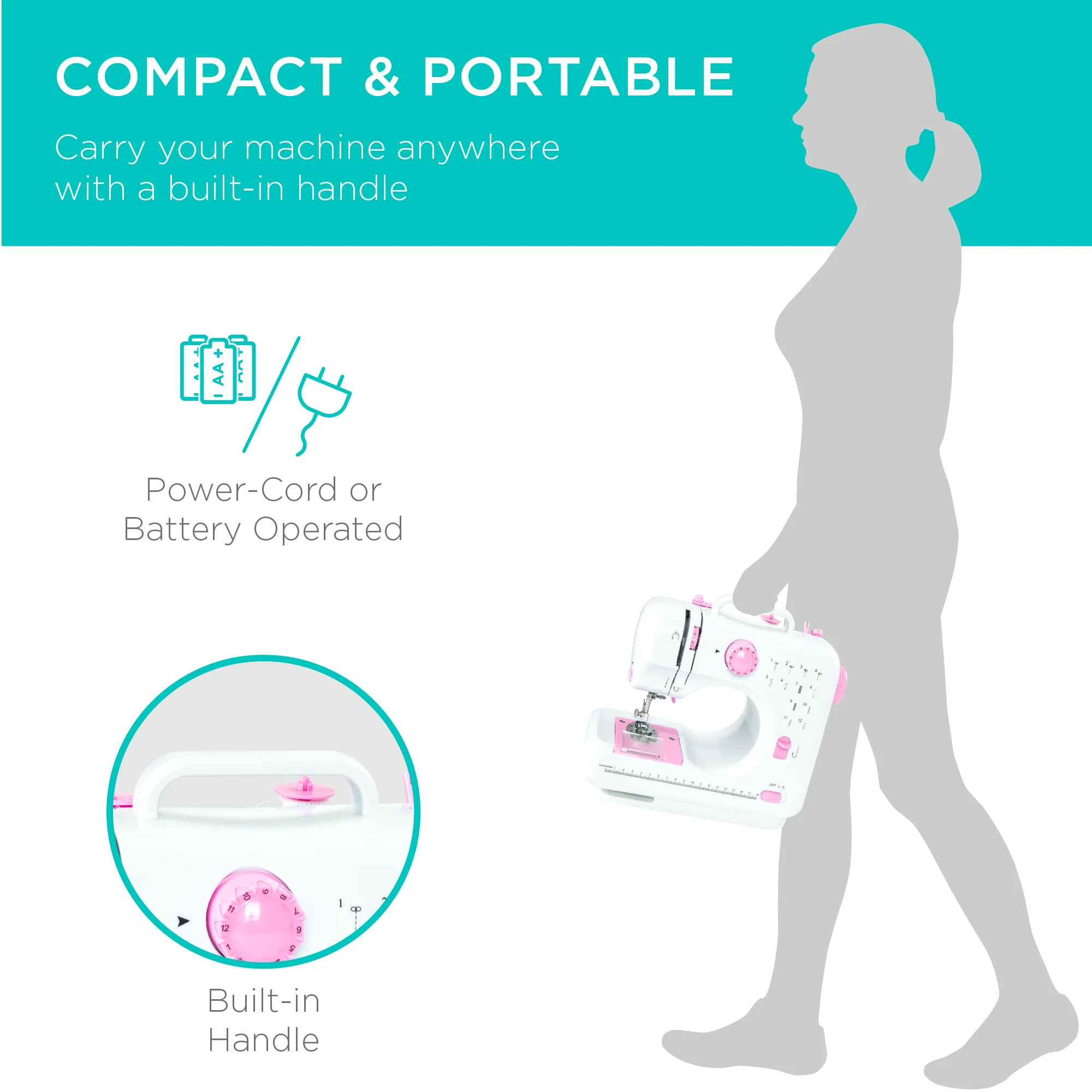 6V Portable Foot Pedal Sewing Machine w/ 12 Stitch Patterns - Image 19