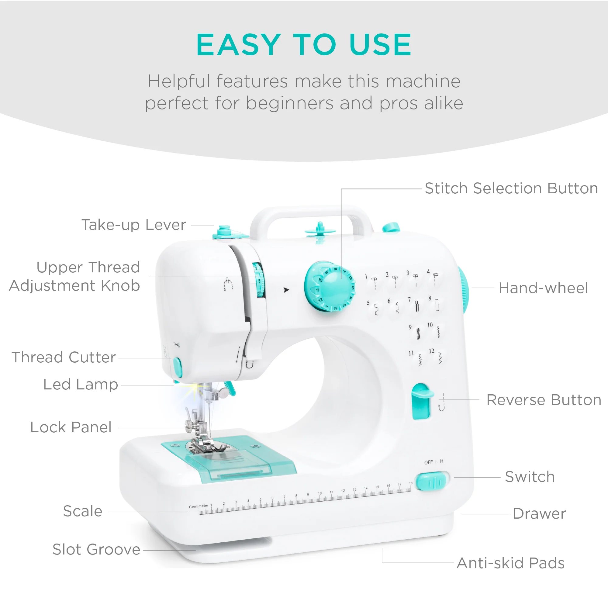 6V Portable Foot Pedal Sewing Machine w/ 12 Stitch Patterns - Image 4