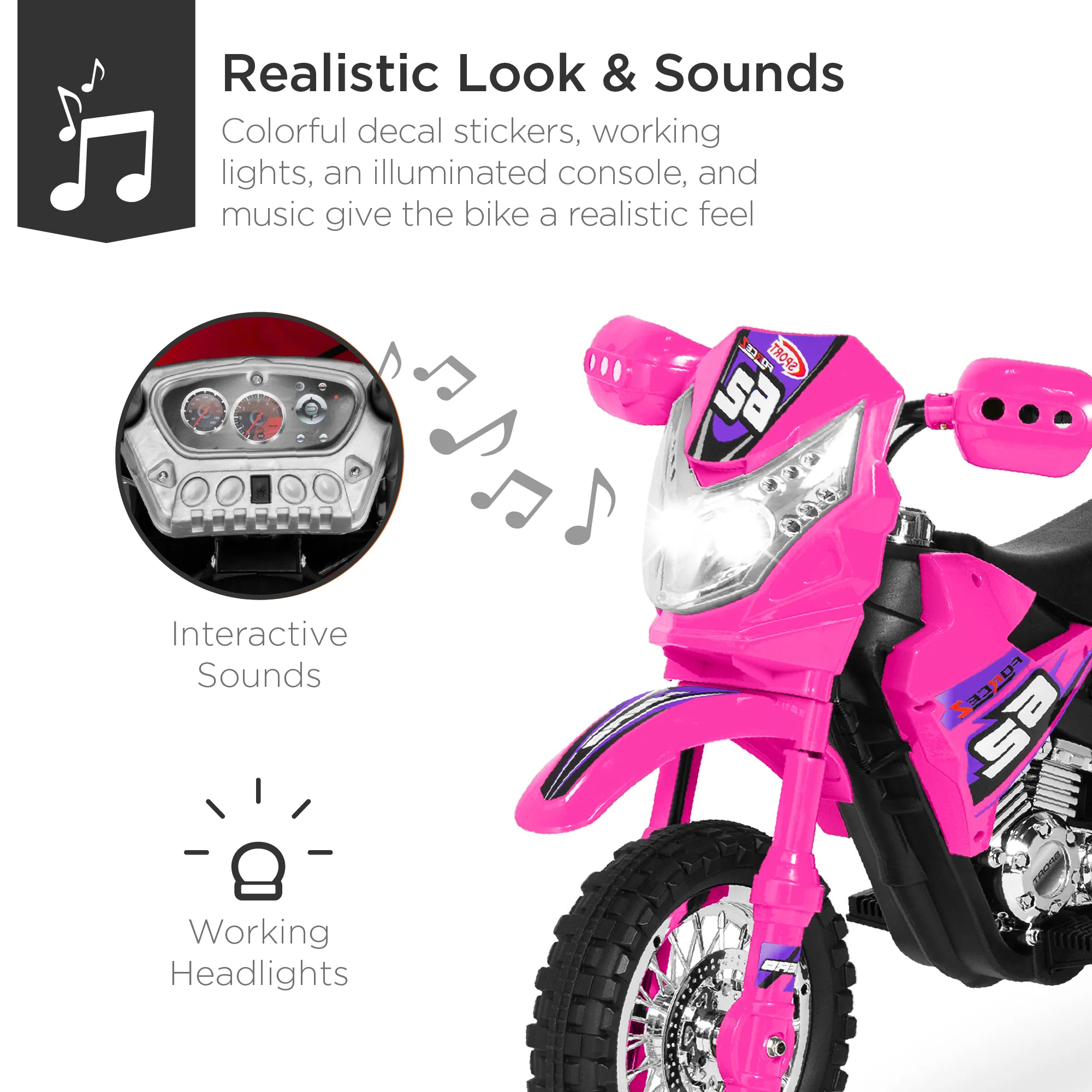 6V Kids Electric Ride-On Motorcycle Toy w/ Training Wheels, Lights, Music - Image 11