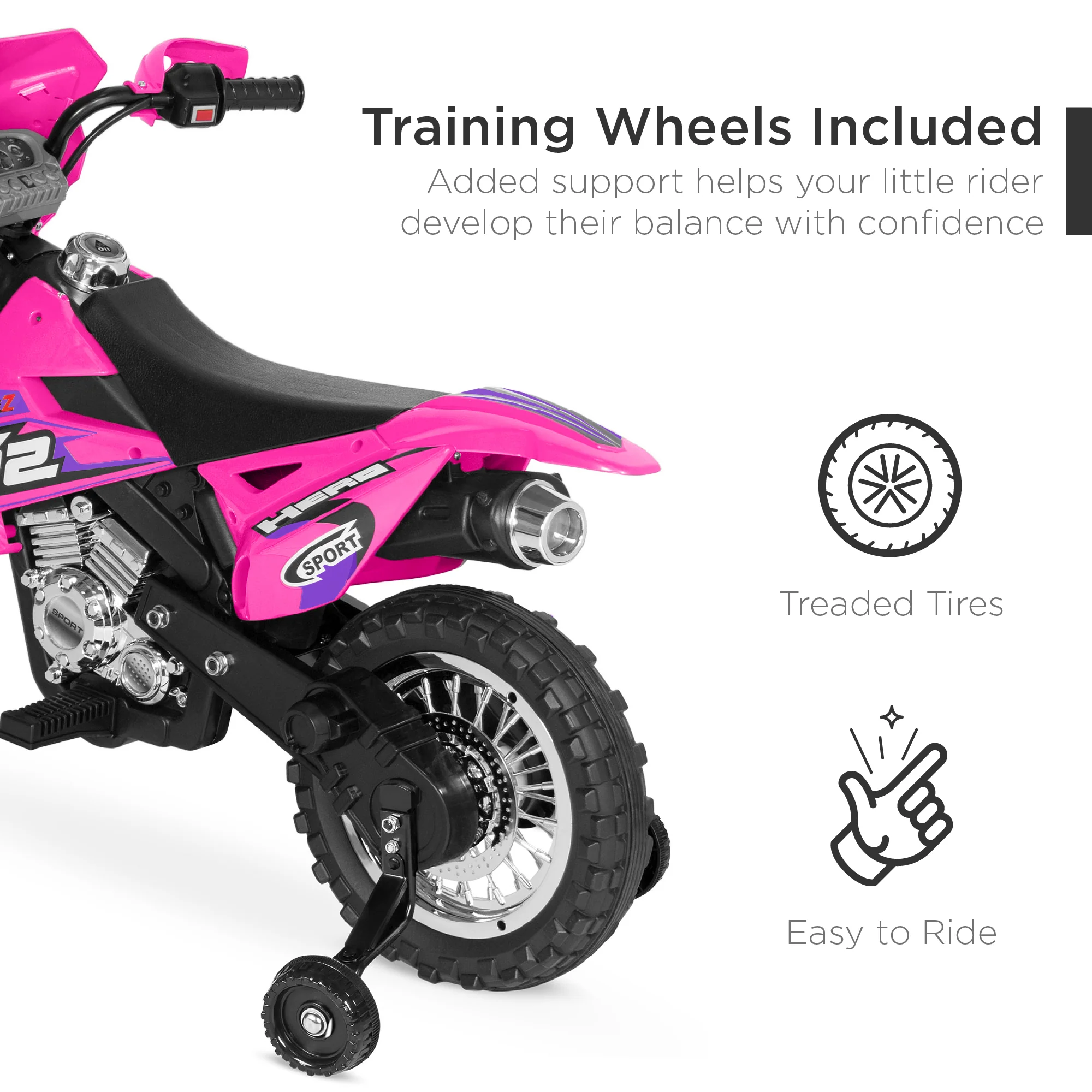 6V Kids Electric Ride-On Motorcycle Toy w/ Training Wheels, Lights, Music - Image 13