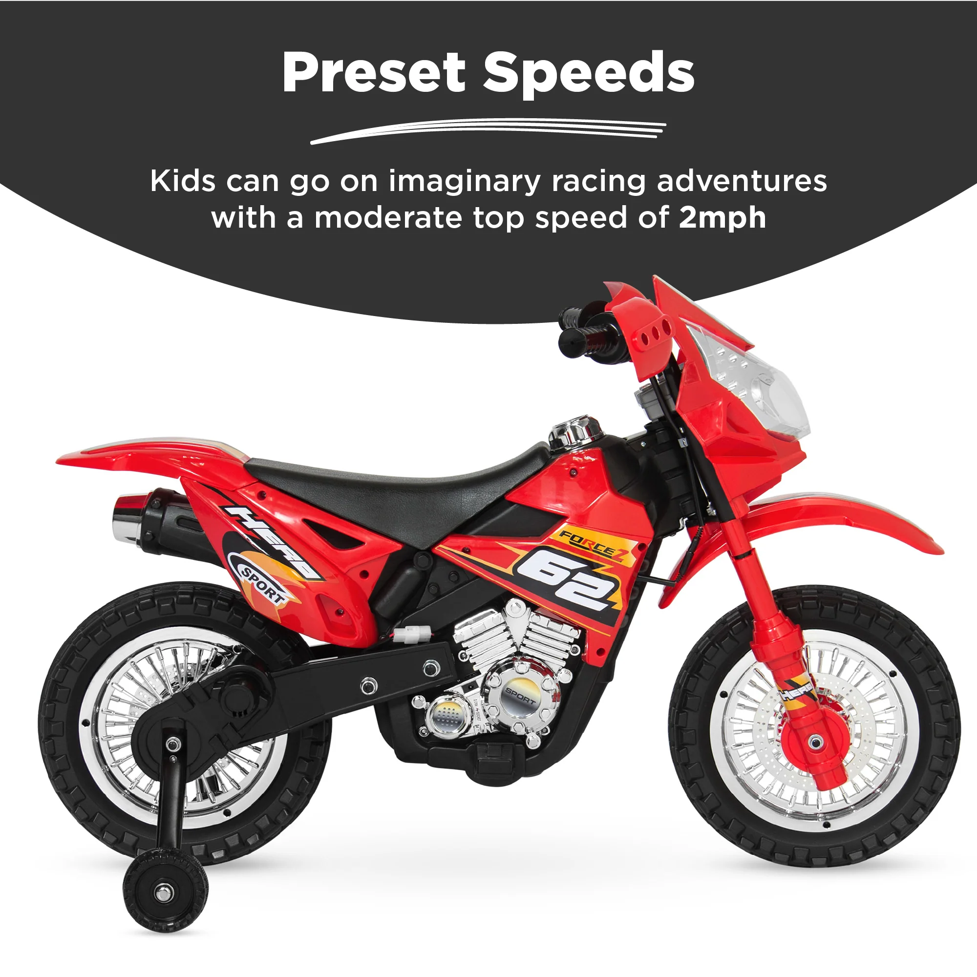 6V Kids Electric Ride-On Motorcycle Toy w/ Training Wheels, Lights, Music - Image 17