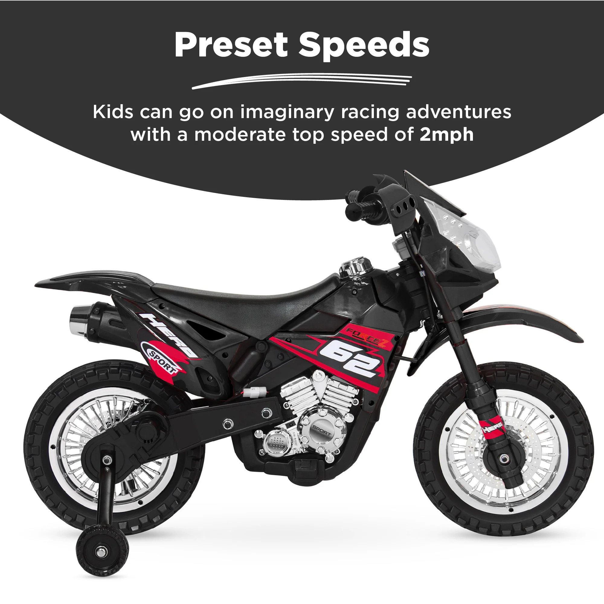 6V Kids Electric Ride-On Motorcycle Toy w/ Training Wheels, Lights, Music - Image 3