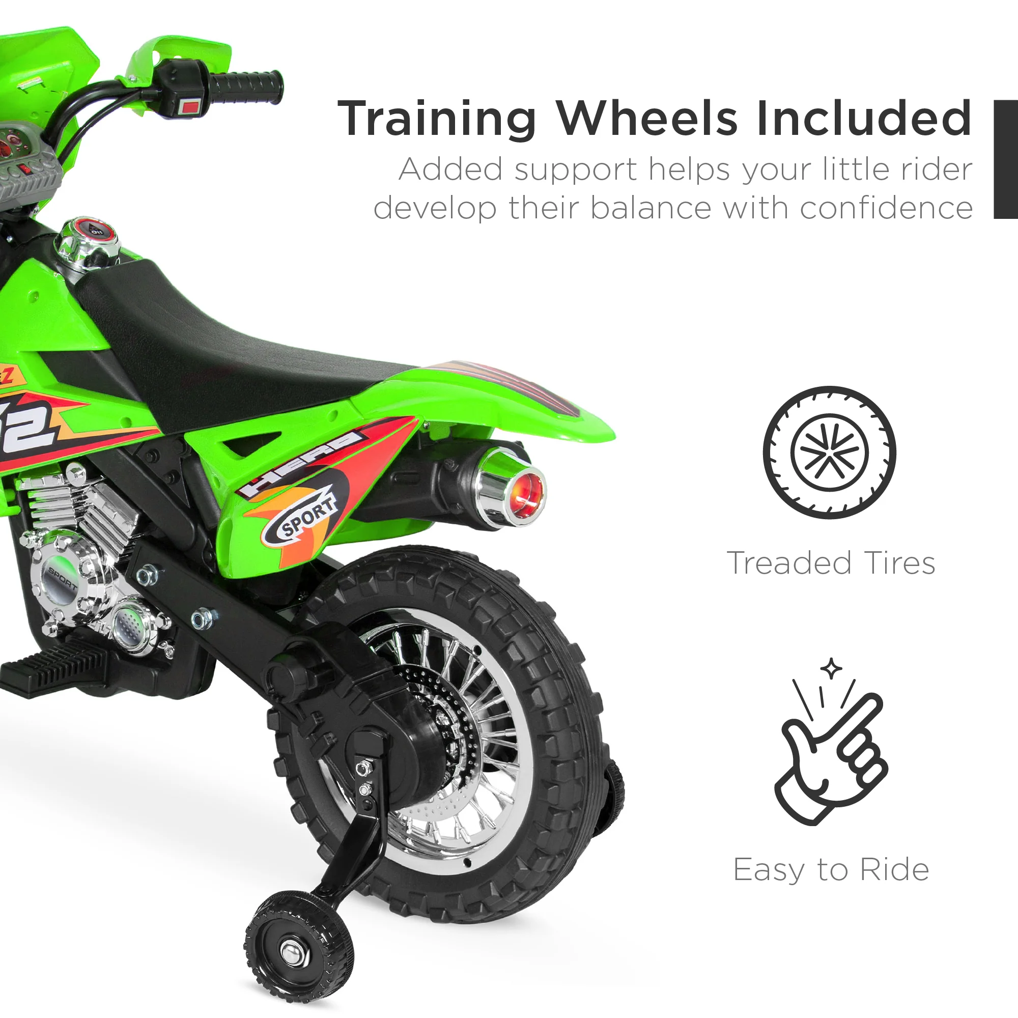 6V Kids Electric Ride-On Motorcycle Toy w/ Training Wheels, Lights, Music - Image 41