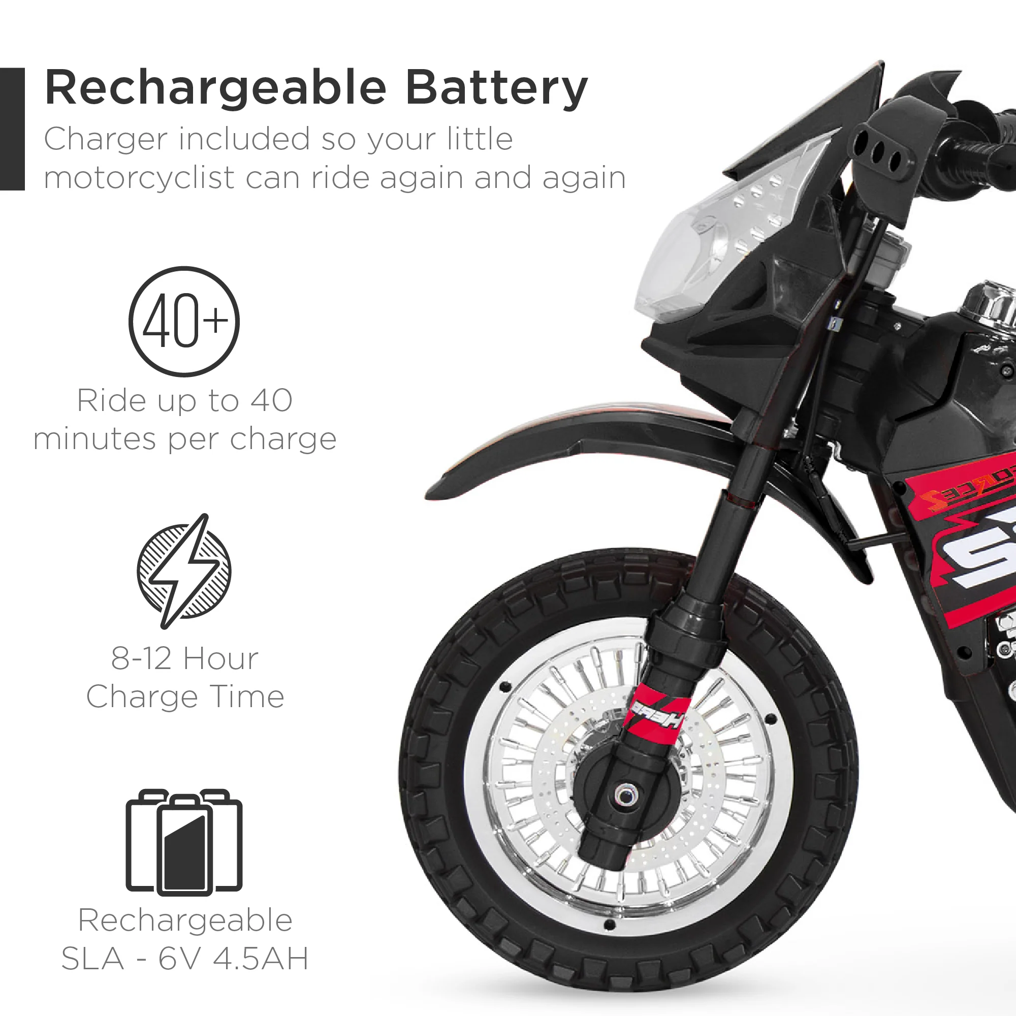 6V Kids Electric Ride-On Motorcycle Toy w/ Training Wheels, Lights, Music - Image 5