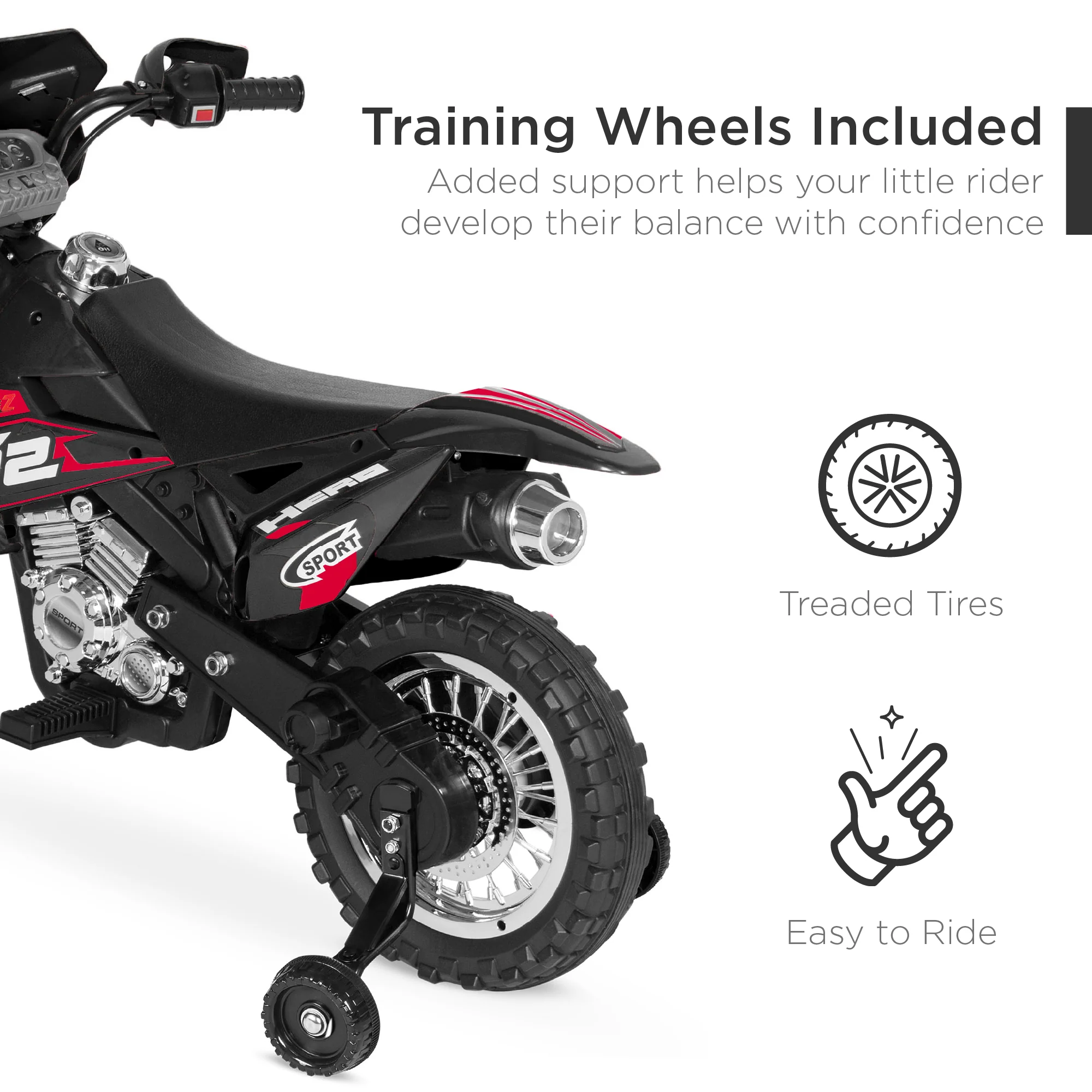 6V Kids Electric Ride-On Motorcycle Toy w/ Training Wheels, Lights, Music - Image 6