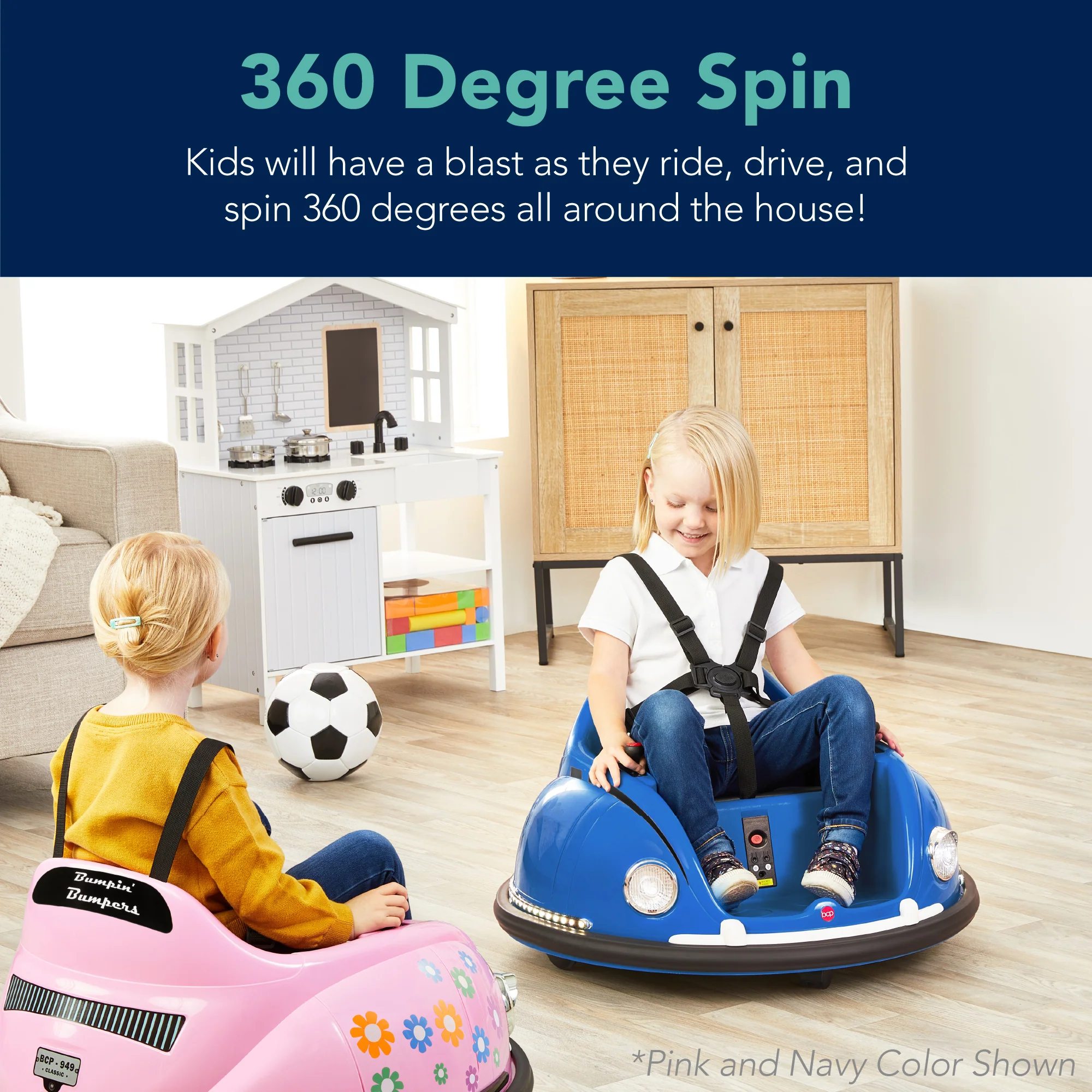 6V Kids Ride On Bumper Car Toy w/ Remote, Harness, Lights, 360 Degree Spin - Image 40