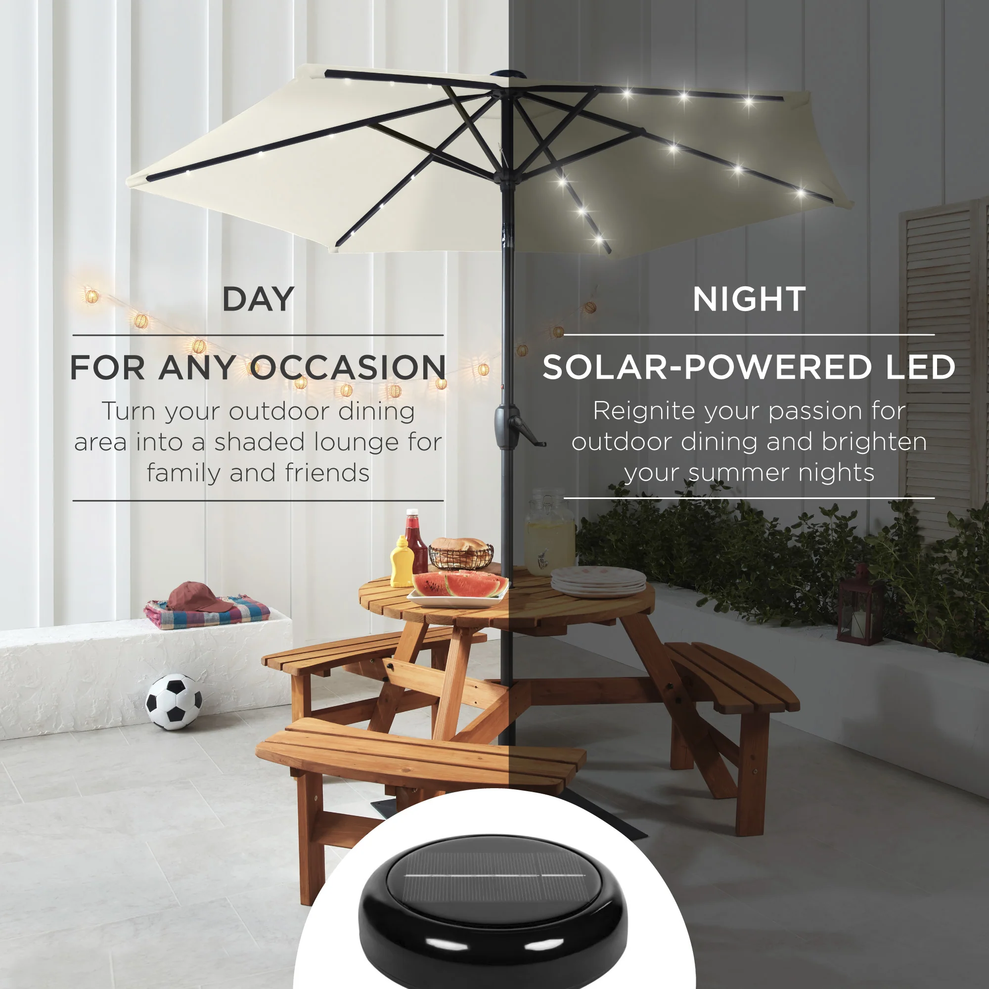 Outdoor Solar Patio Umbrella w/ Push Button Tilt, Crank Lift - 7.5ft - Image 10