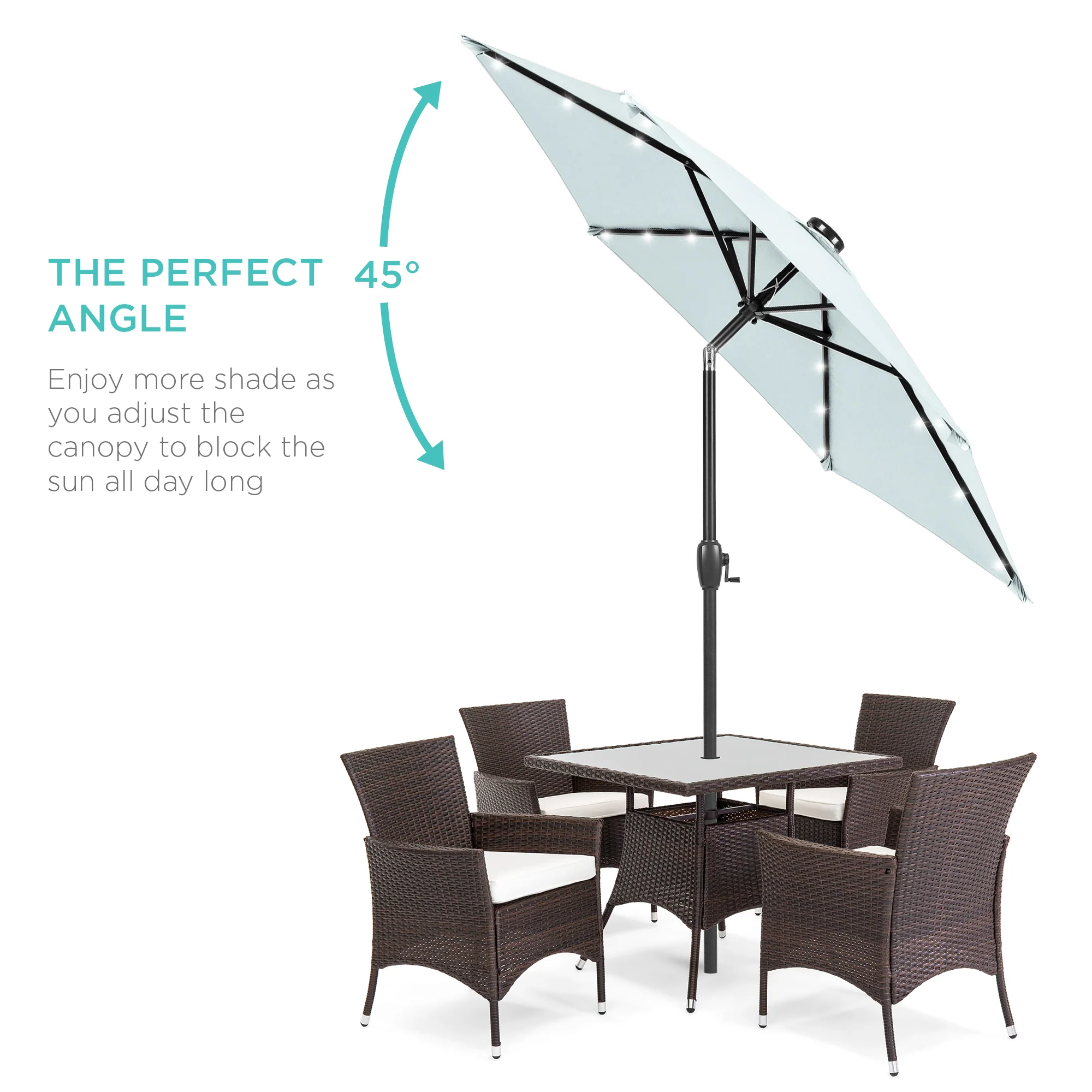 Outdoor Solar Patio Umbrella w/ Push Button Tilt, Crank Lift - 7.5ft - Image 100