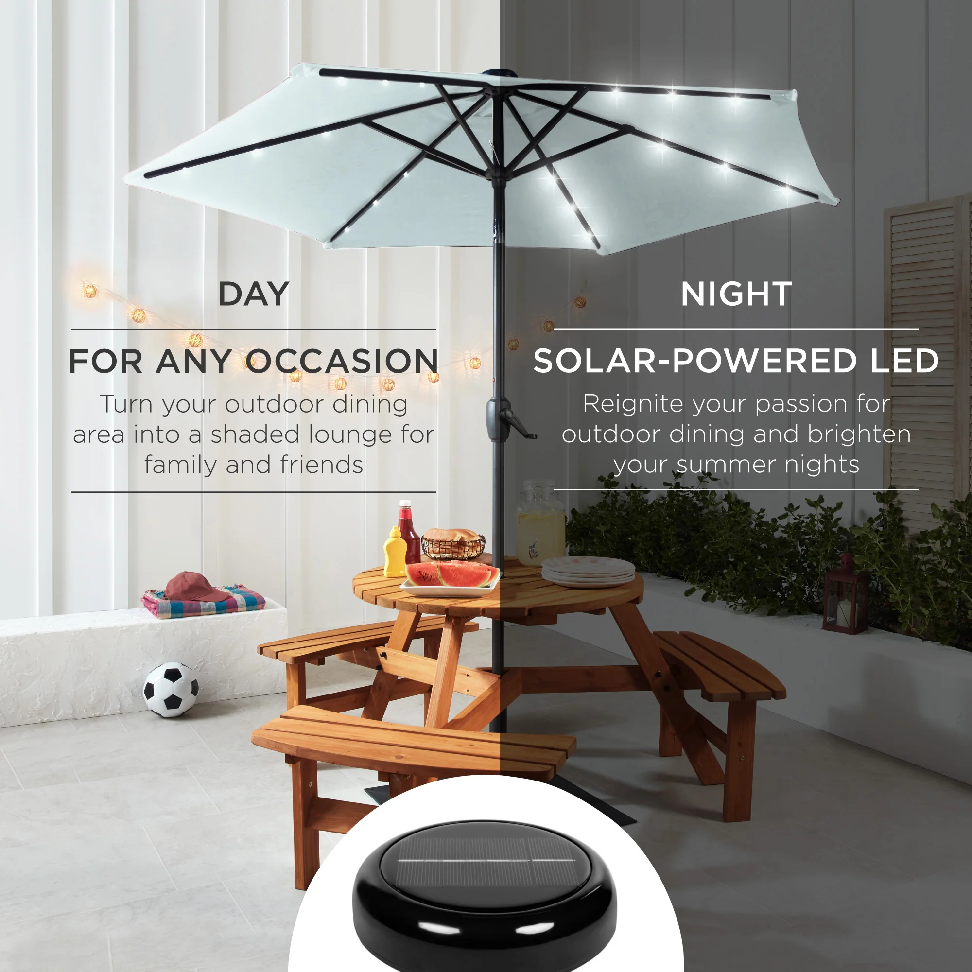 Outdoor Solar Patio Umbrella w/ Push Button Tilt, Crank Lift - 7.5ft - Image 101
