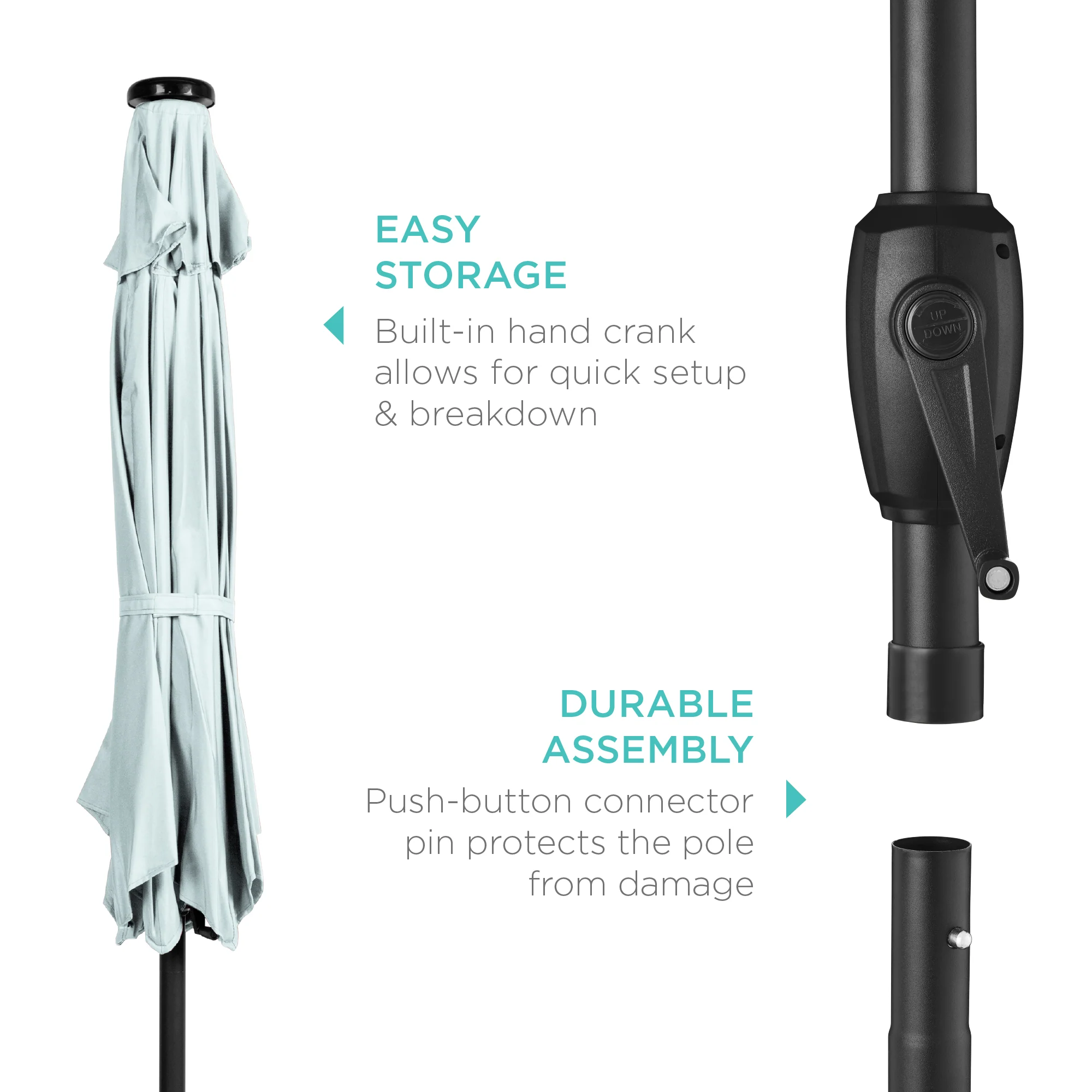 Outdoor Solar Patio Umbrella w/ Push Button Tilt, Crank Lift - 7.5ft - Image 104