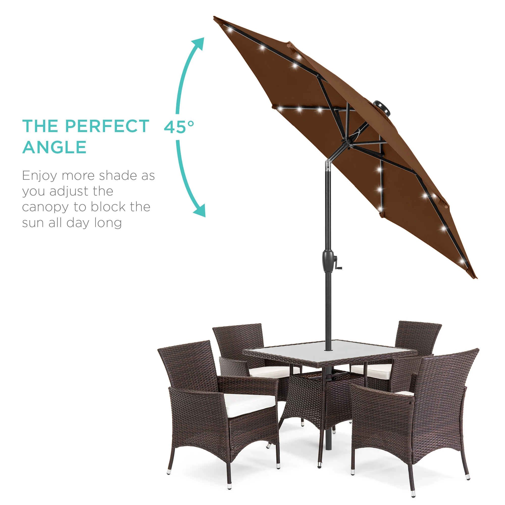 Outdoor Solar Patio Umbrella w/ Push Button Tilt, Crank Lift - 7.5ft - Image 107
