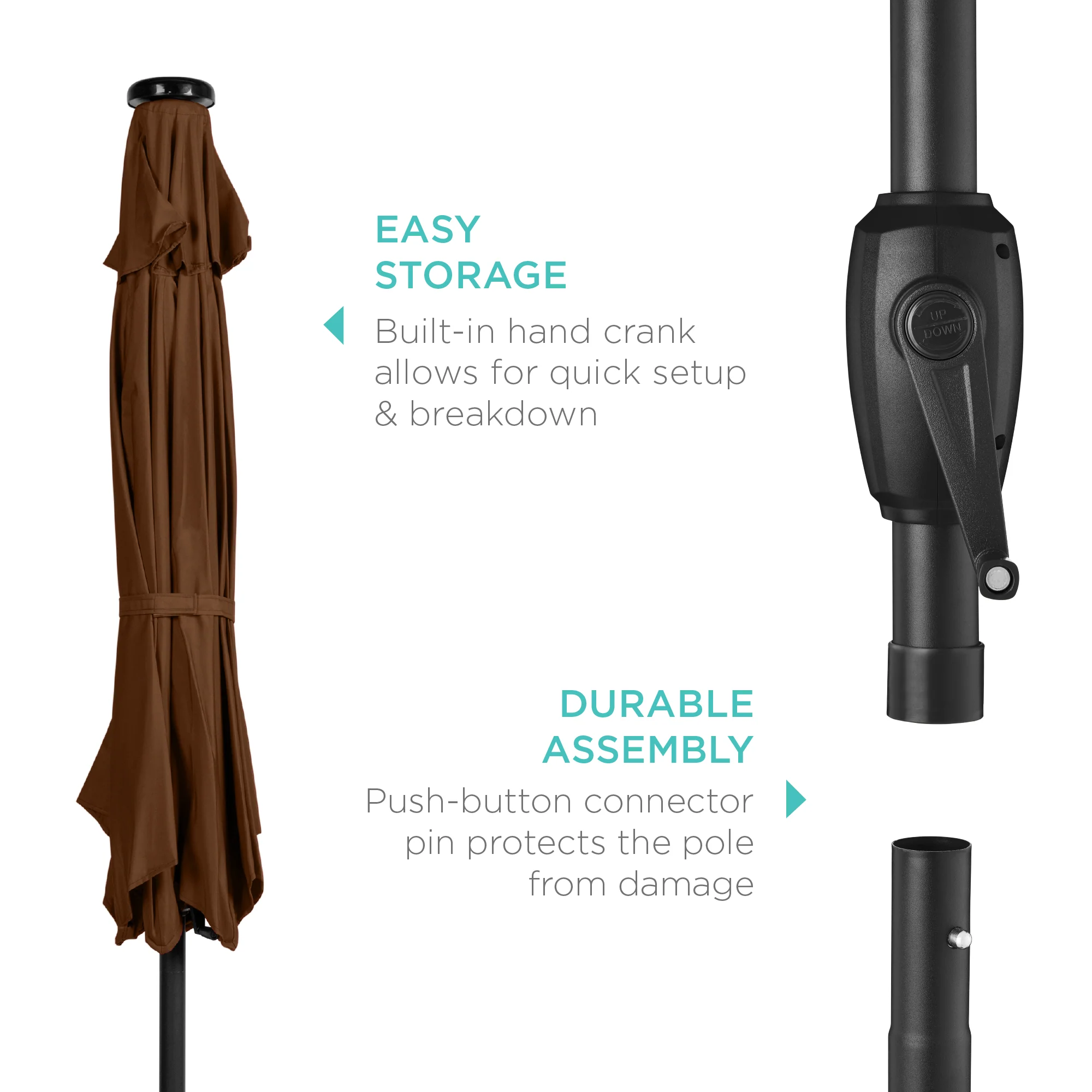 Outdoor Solar Patio Umbrella w/ Push Button Tilt, Crank Lift - 7.5ft - Image 111