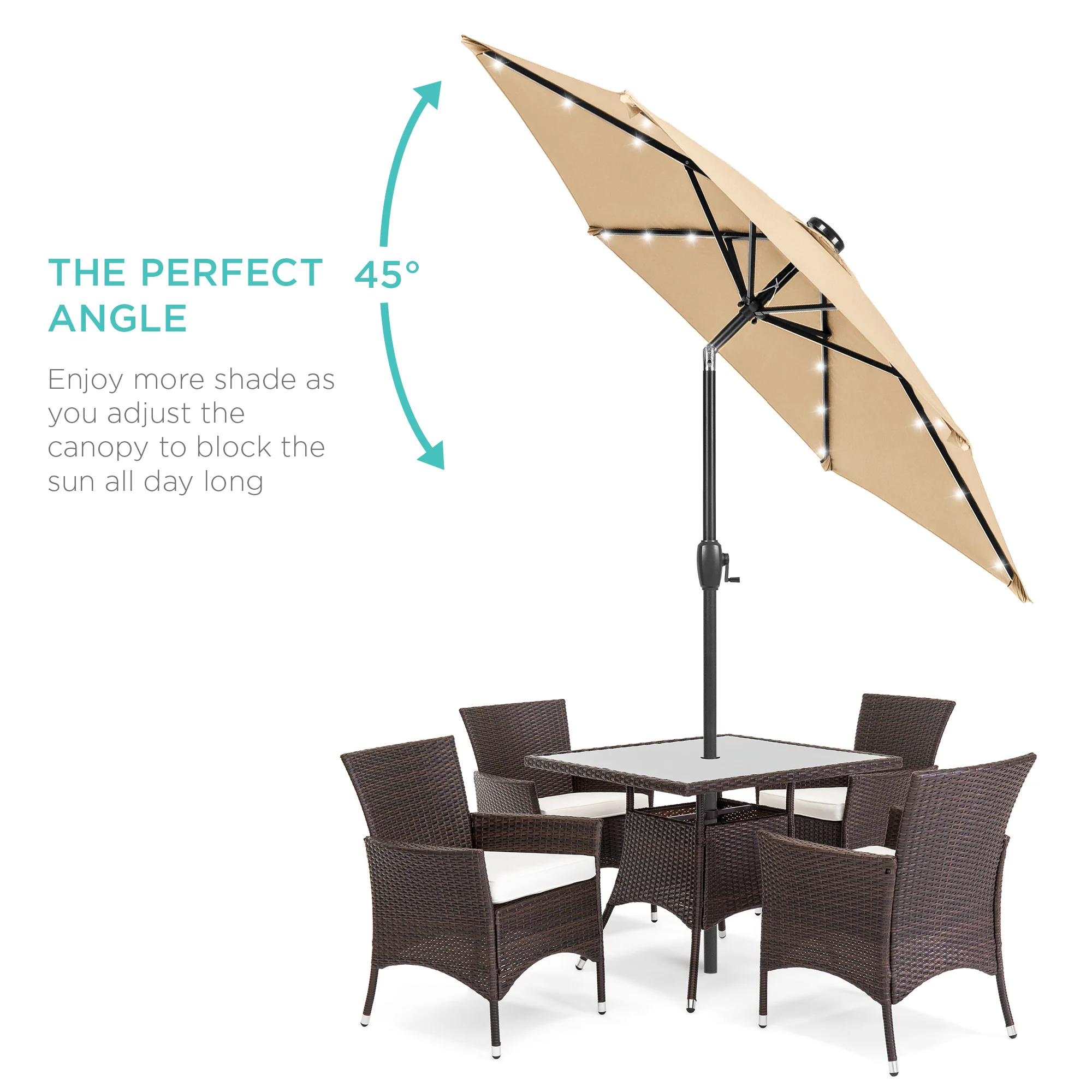 Outdoor Solar Patio Umbrella w/ Push Button Tilt, Crank Lift - 7.5ft - Image 114