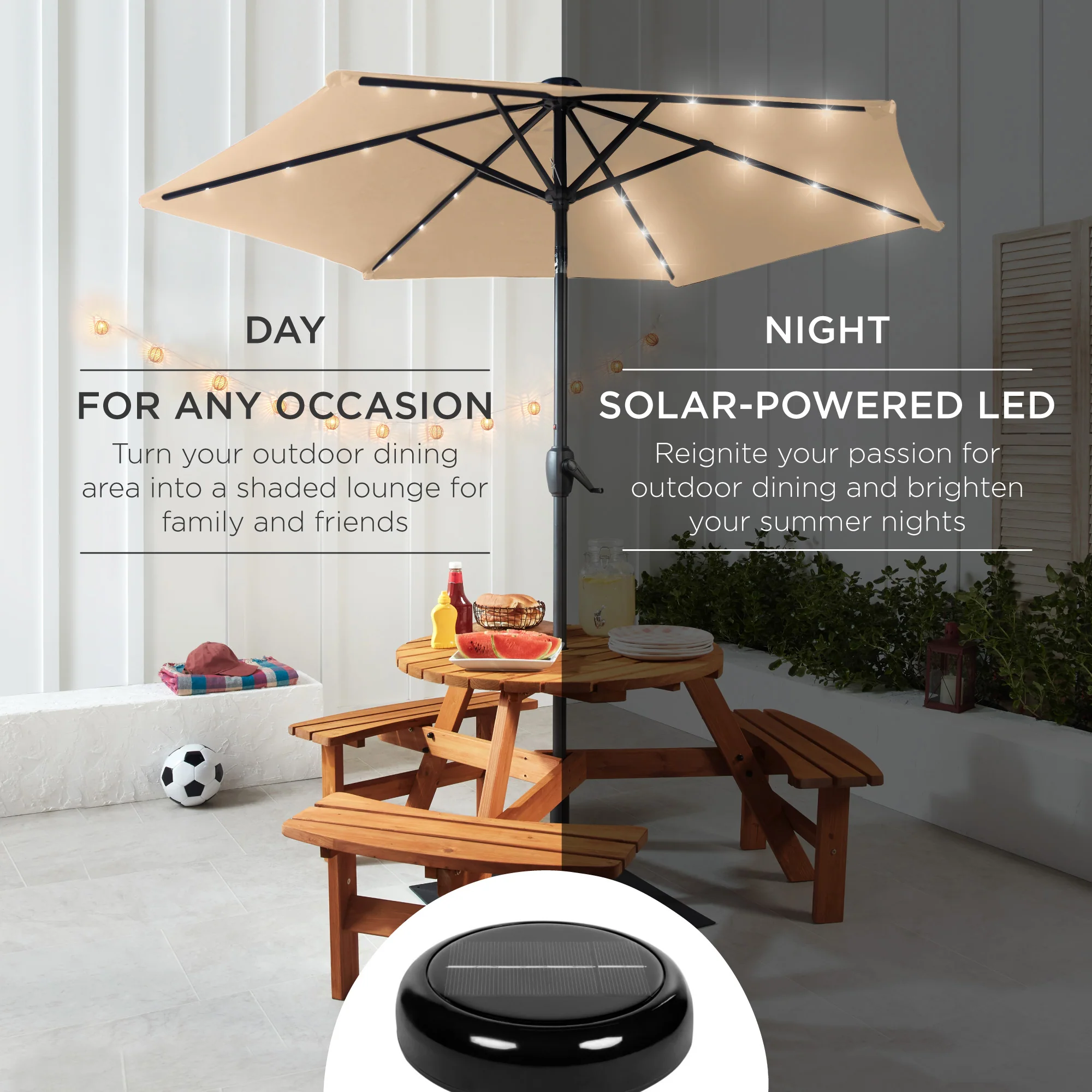 Outdoor Solar Patio Umbrella w/ Push Button Tilt, Crank Lift - 7.5ft - Image 115