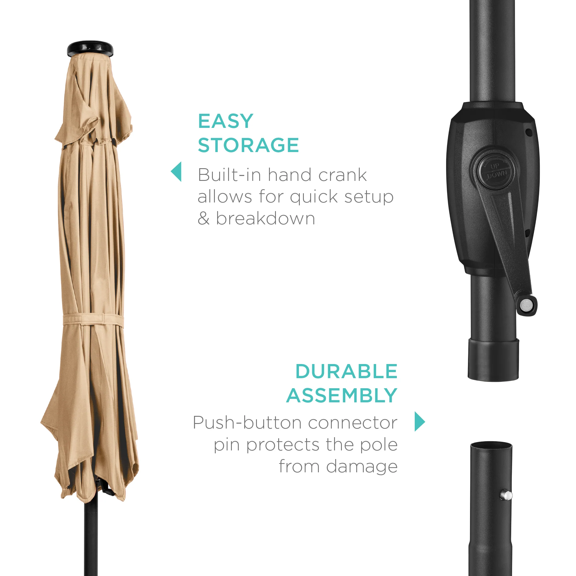 Outdoor Solar Patio Umbrella w/ Push Button Tilt, Crank Lift - 7.5ft - Image 118
