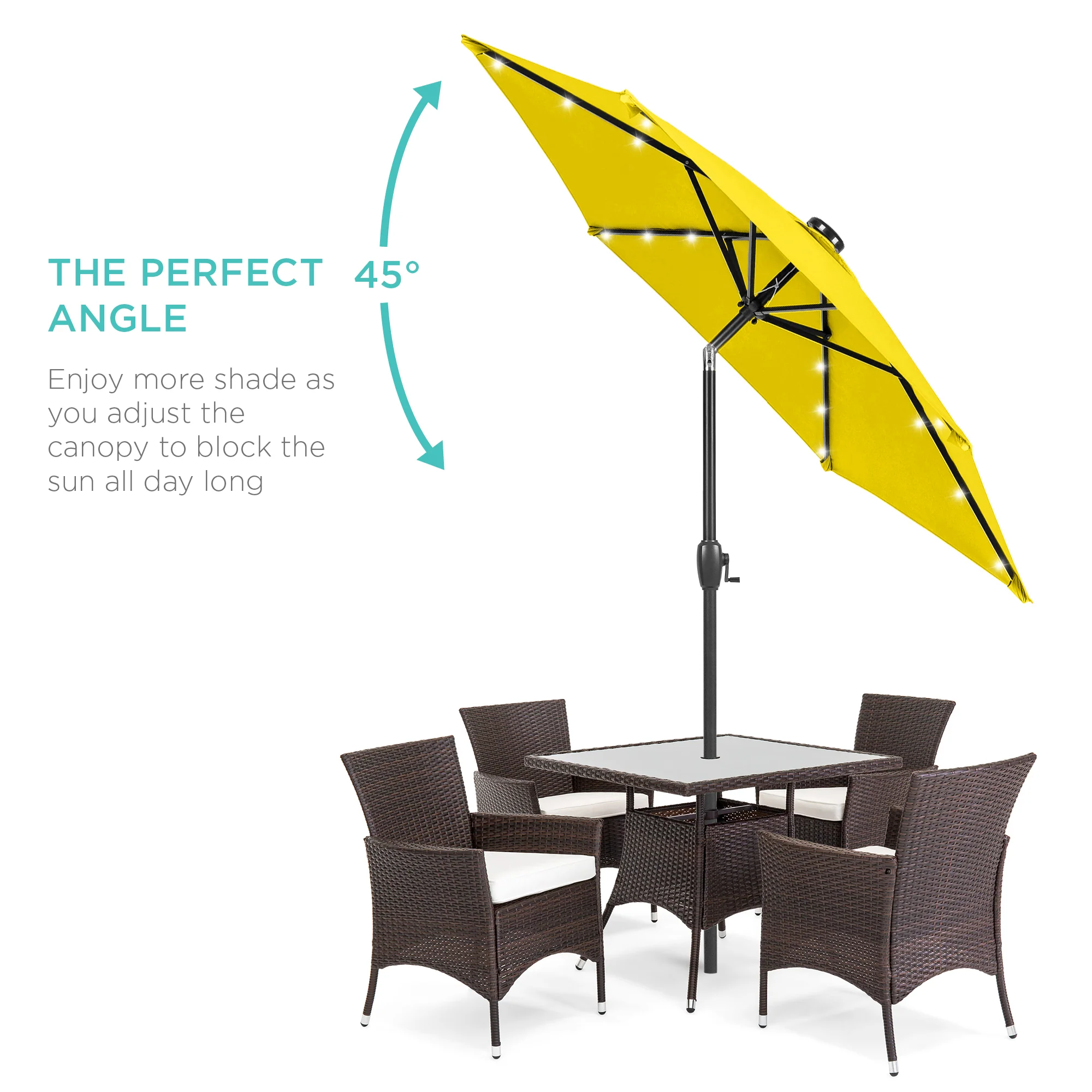 Outdoor Solar Patio Umbrella w/ Push Button Tilt, Crank Lift - 7.5ft - Image 121