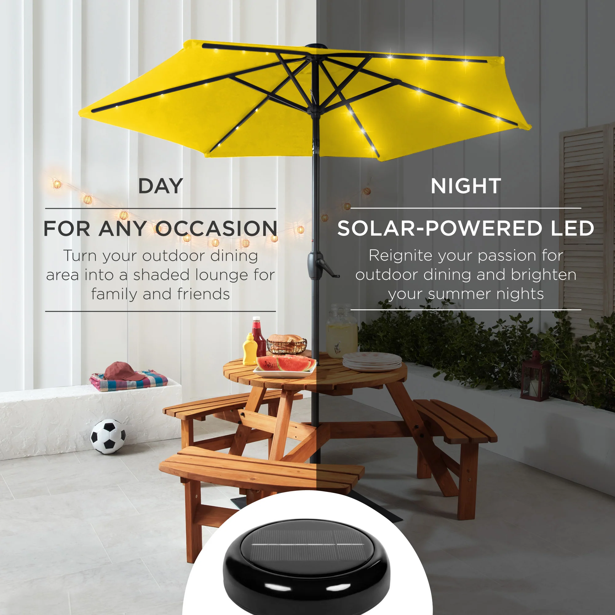 Outdoor Solar Patio Umbrella w/ Push Button Tilt, Crank Lift - 7.5ft - Image 122