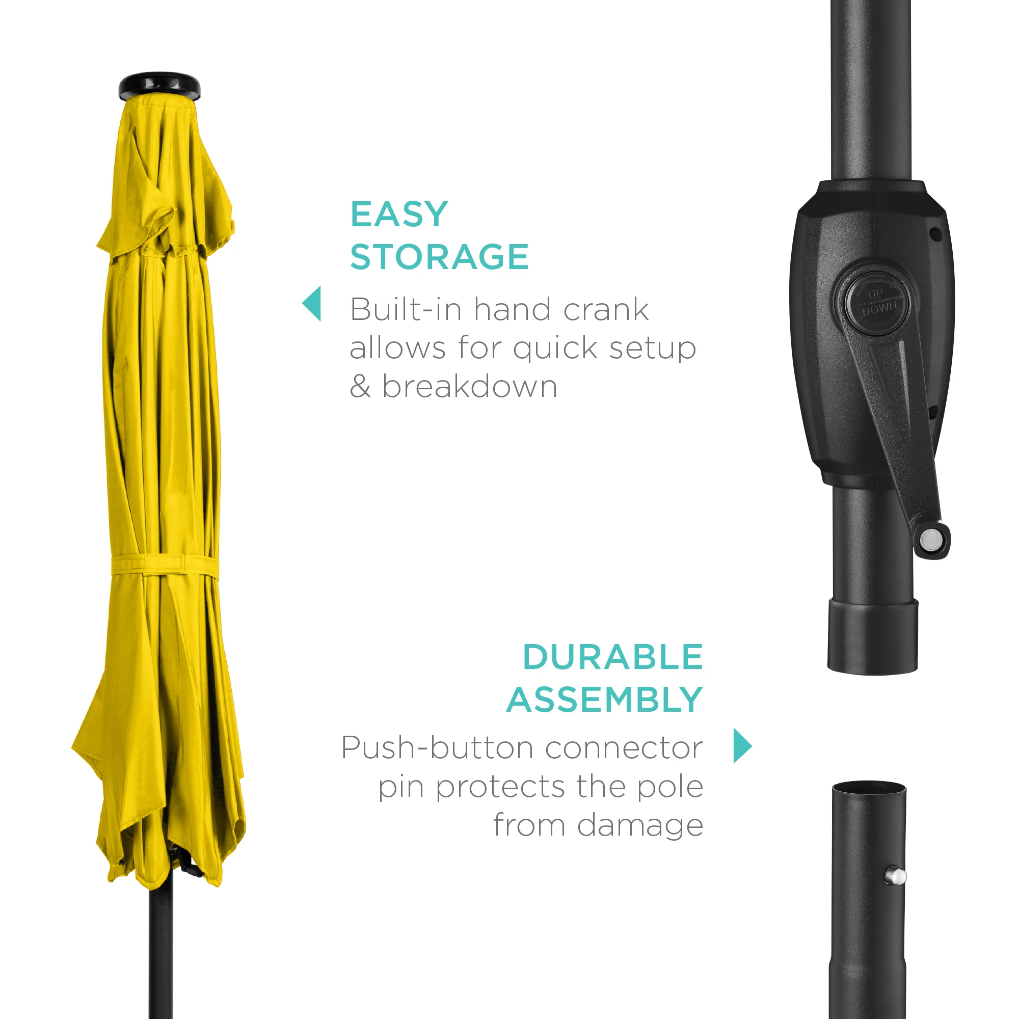 Outdoor Solar Patio Umbrella w/ Push Button Tilt, Crank Lift - 7.5ft - Image 125
