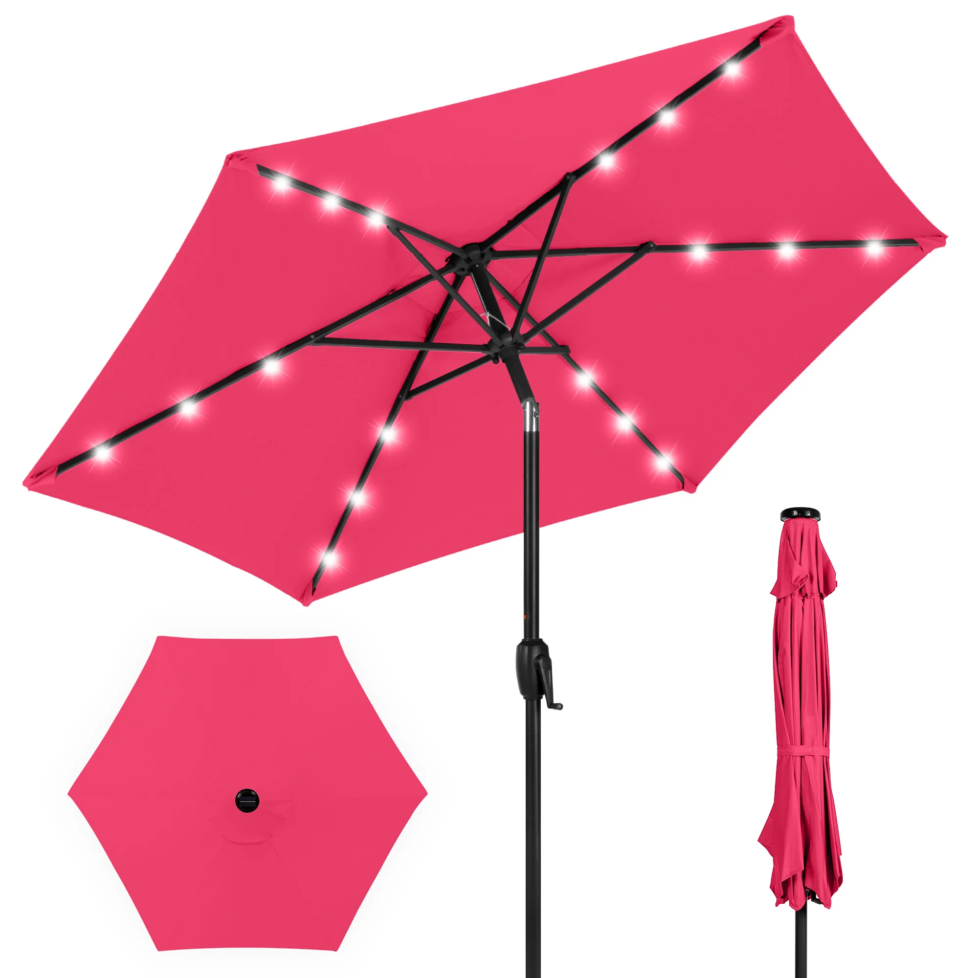 Outdoor Solar Patio Umbrella w/ Push Button Tilt, Crank Lift - 7.5ft - Image 127