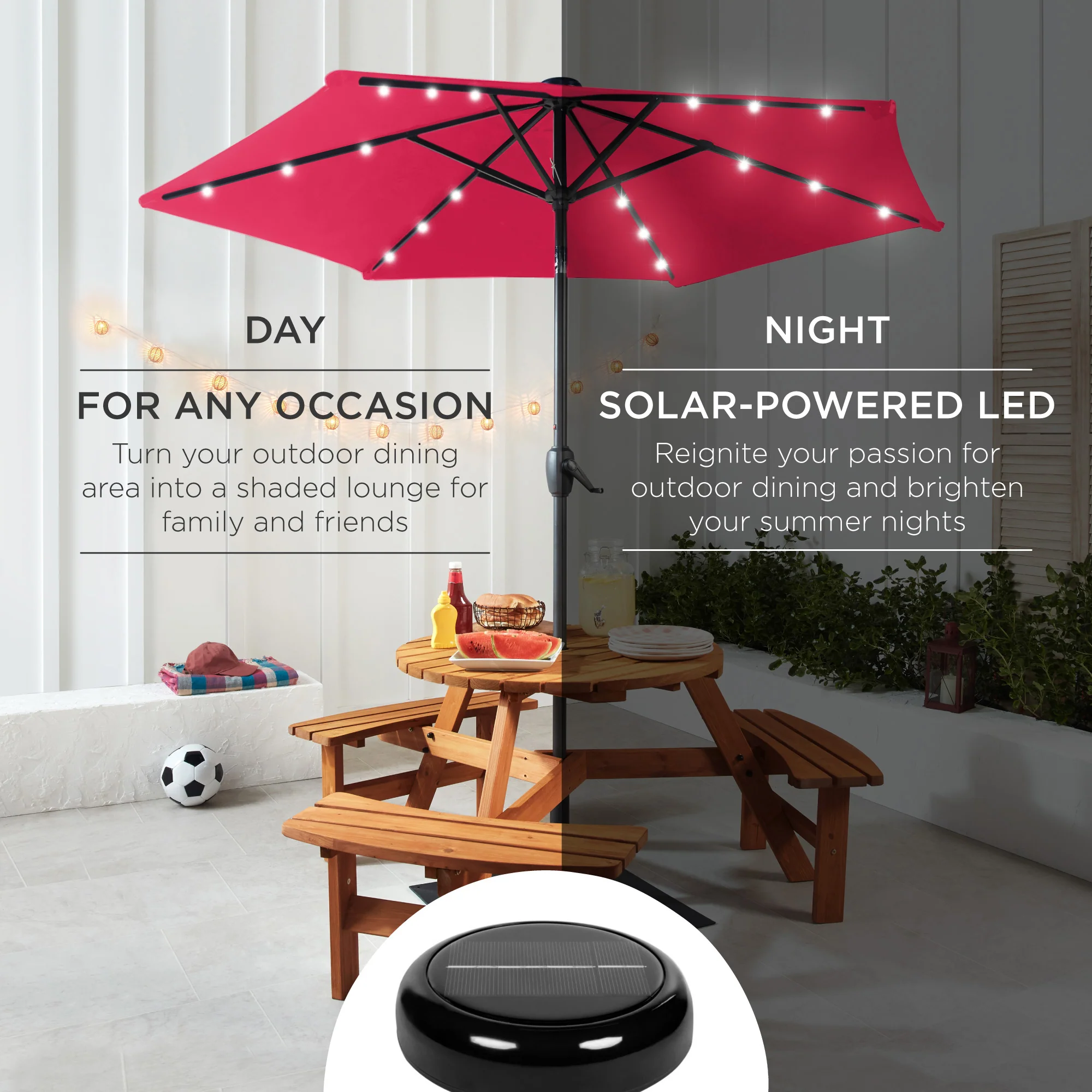 Outdoor Solar Patio Umbrella w/ Push Button Tilt, Crank Lift - 7.5ft - Image 129