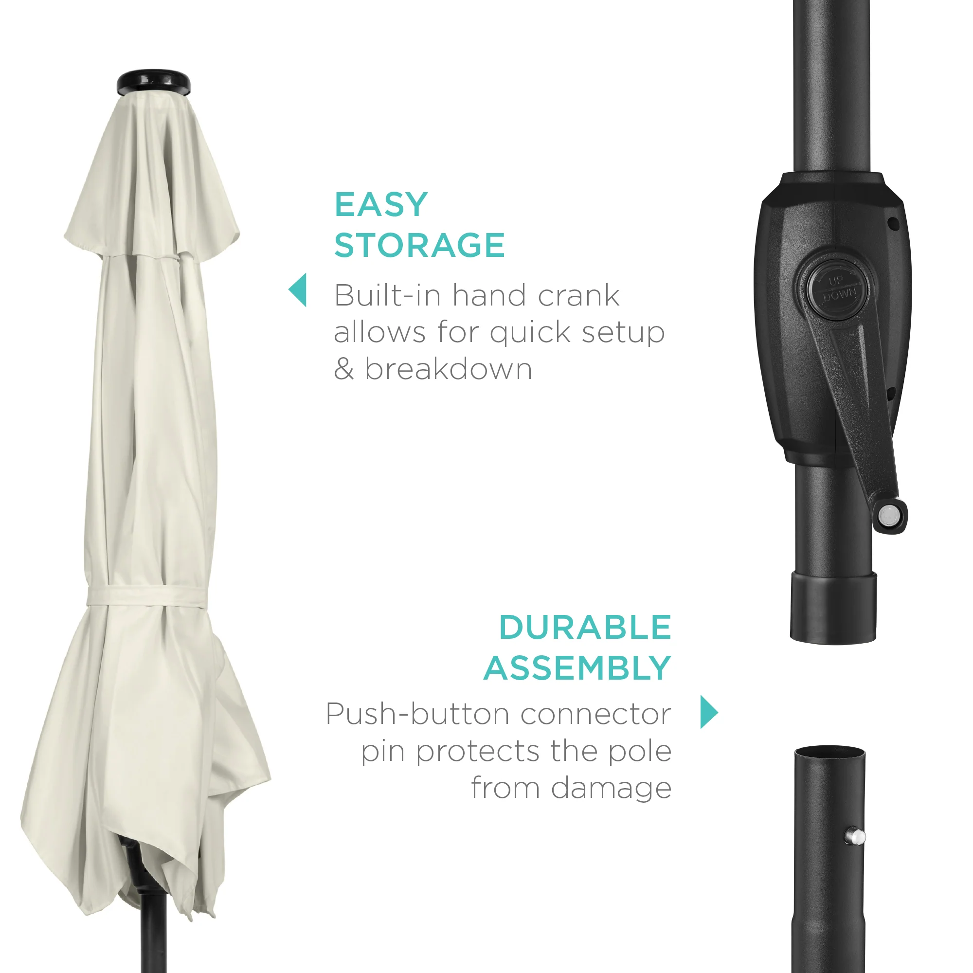 Outdoor Solar Patio Umbrella w/ Push Button Tilt, Crank Lift - 7.5ft - Image 13