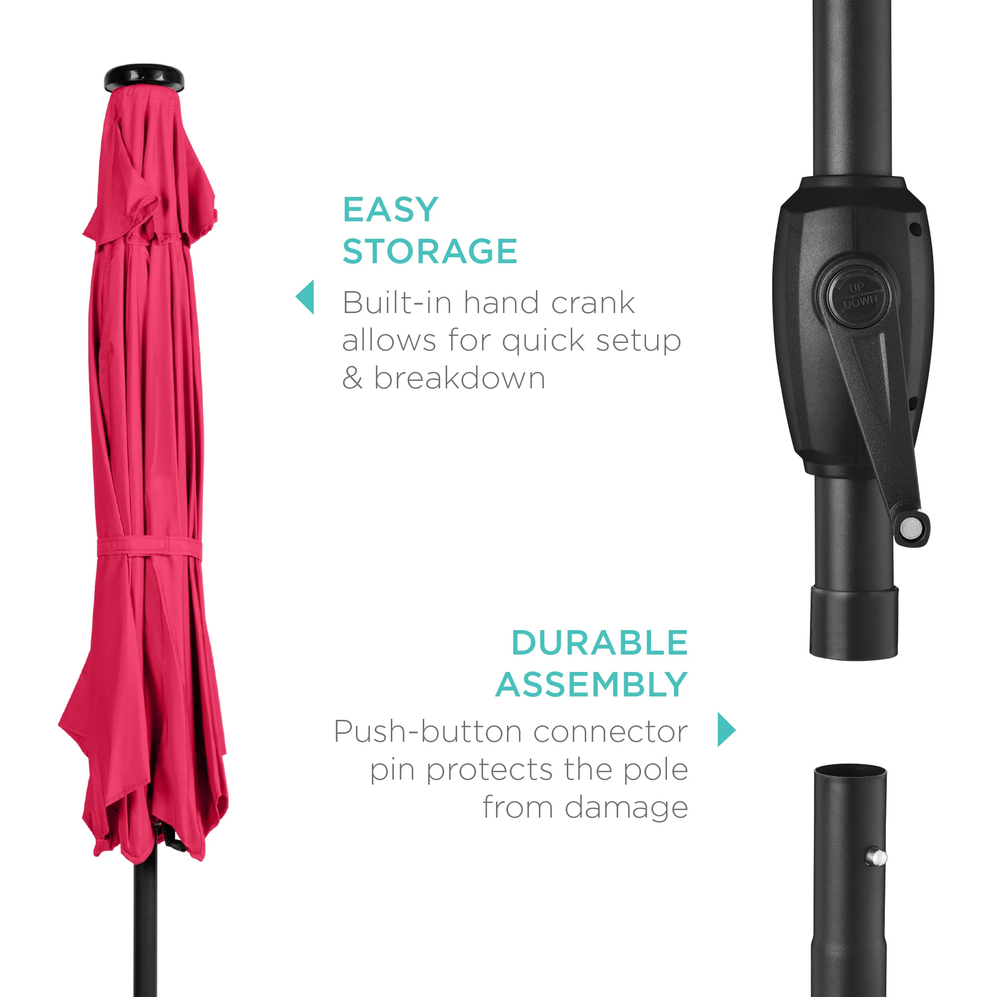 Outdoor Solar Patio Umbrella w/ Push Button Tilt, Crank Lift - 7.5ft - Image 132