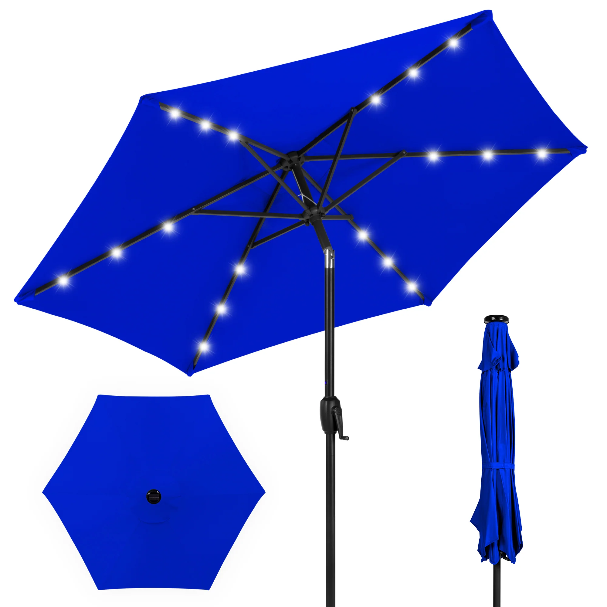 Outdoor Solar Patio Umbrella w/ Push Button Tilt, Crank Lift - 7.5ft - Image 134