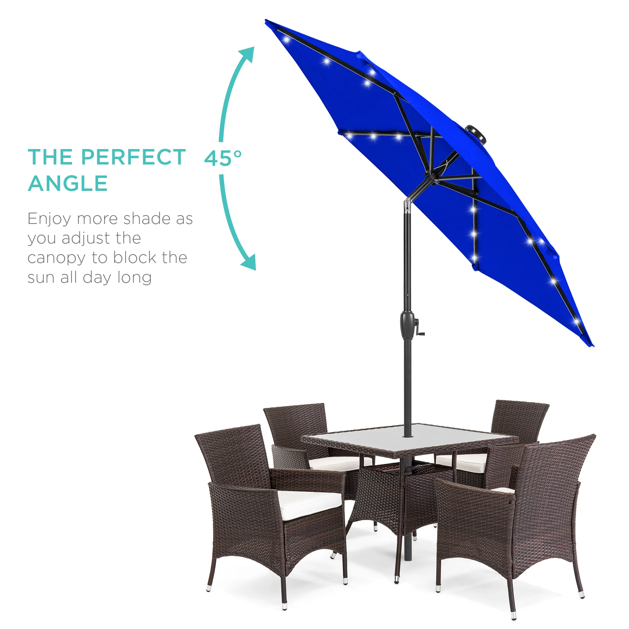 Outdoor Solar Patio Umbrella w/ Push Button Tilt, Crank Lift - 7.5ft - Image 135