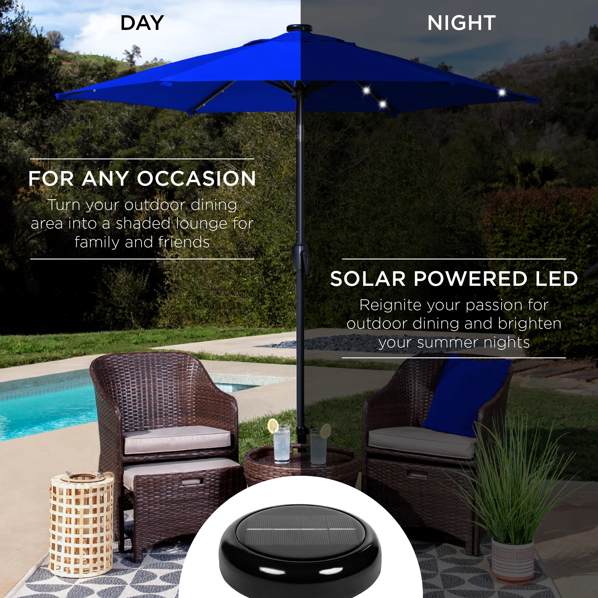 Outdoor Solar Patio Umbrella w/ Push Button Tilt, Crank Lift - 7.5ft - Image 136