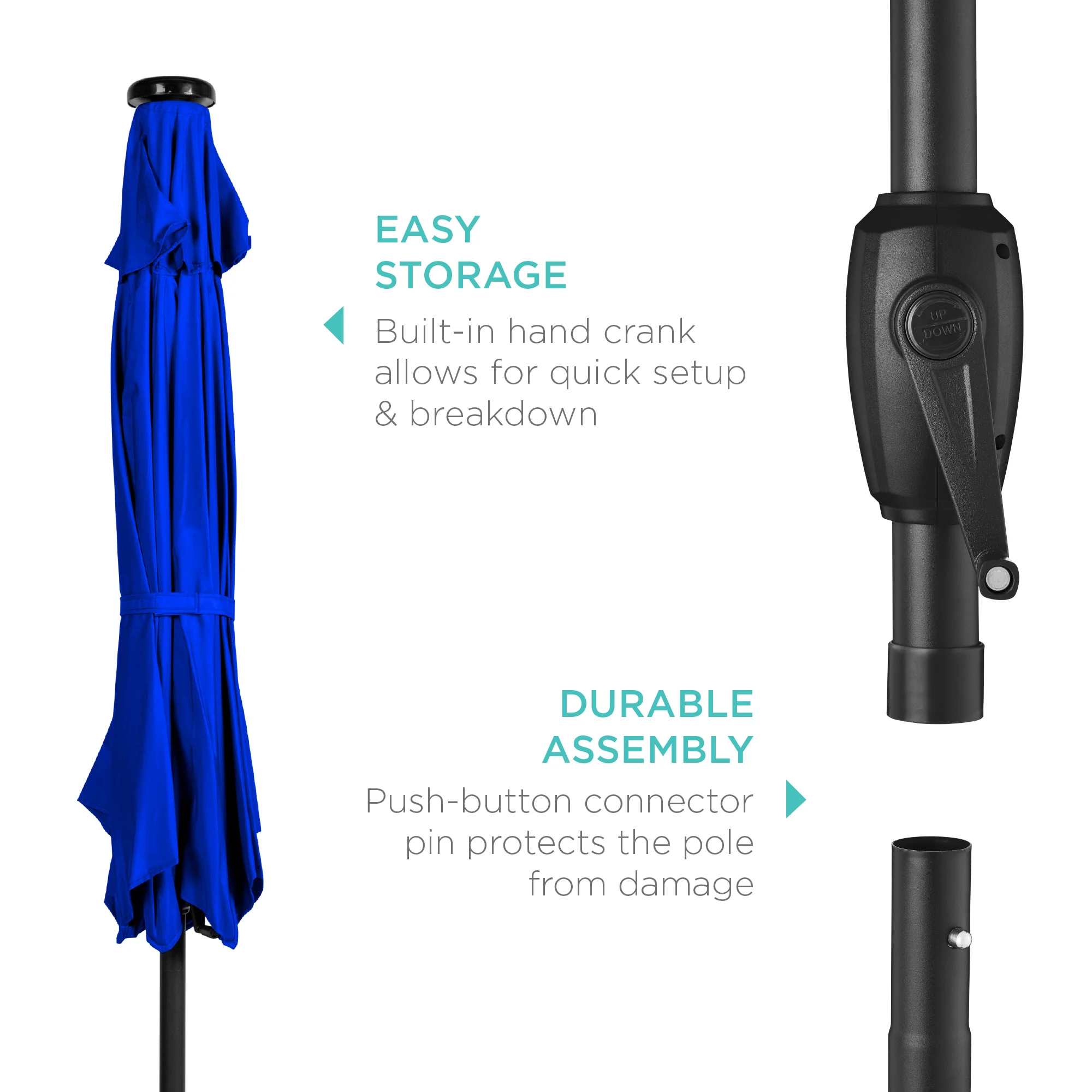 Outdoor Solar Patio Umbrella w/ Push Button Tilt, Crank Lift - 7.5ft - Image 139