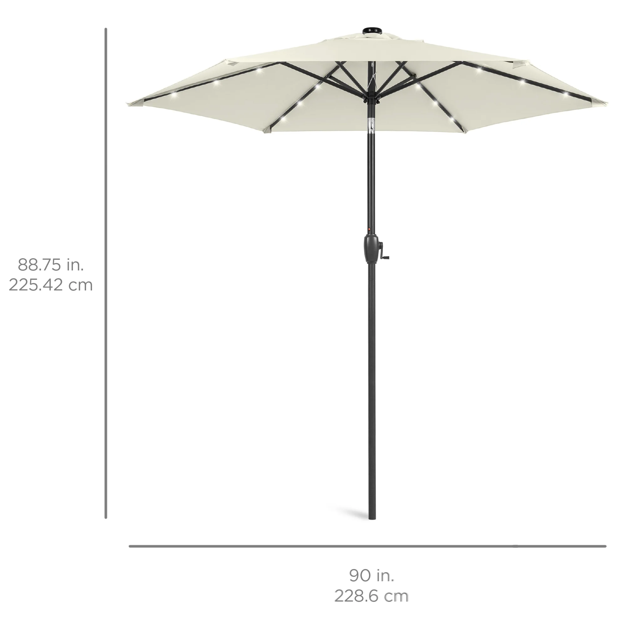 Outdoor Solar Patio Umbrella w/ Push Button Tilt, Crank Lift - 7.5ft - Image 14